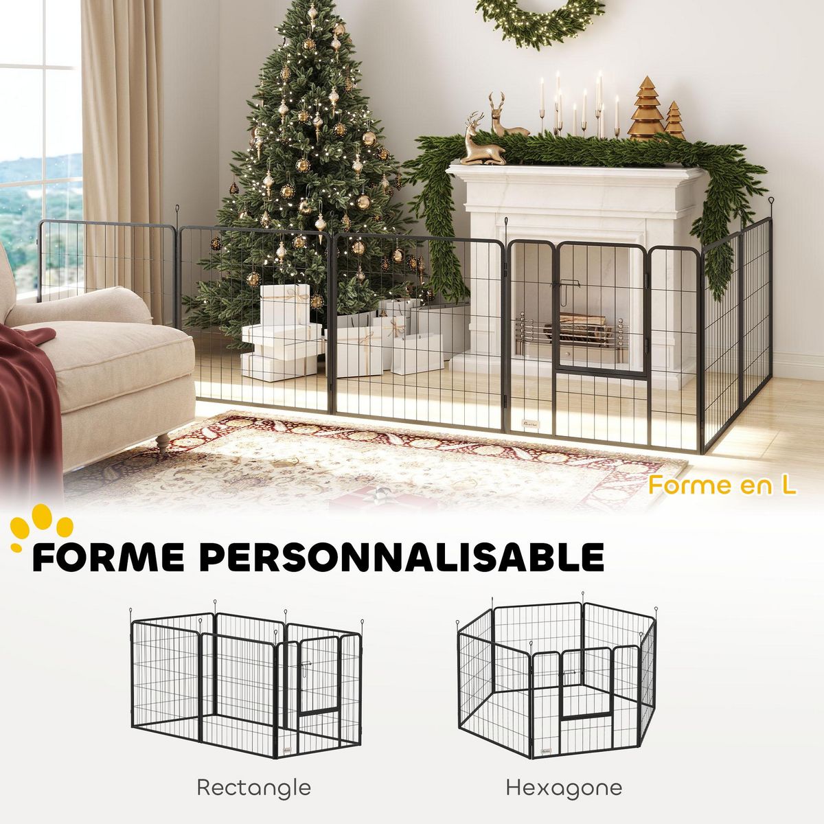 PAWHUT Parc enclos chien modulable pliable 6 panneaux H.80cm porte verrouillable acier époxy noir