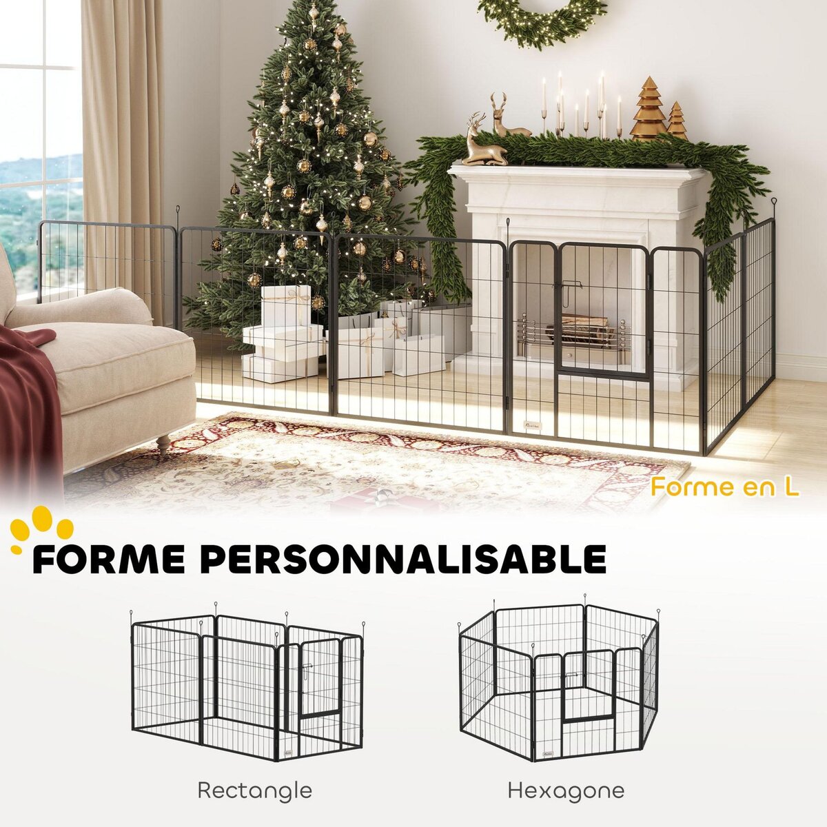 PAWHUT Parc enclos chien modulable pliable 6 panneaux H.80cm porte verrouillable acier époxy noir