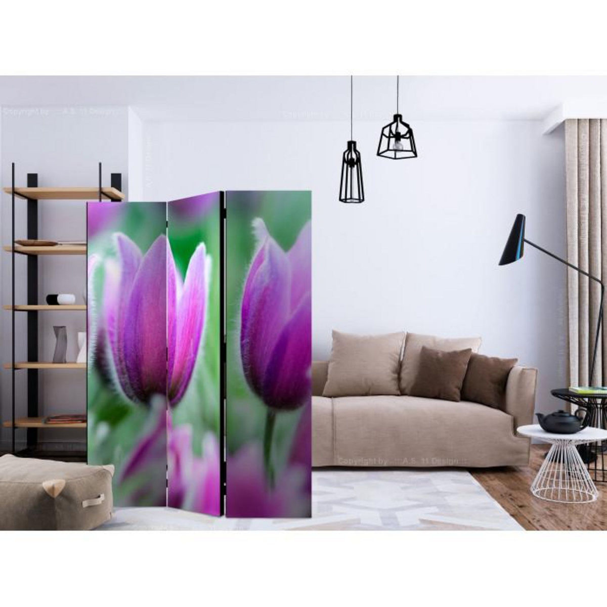 Paris Prix Paravent 3 Volets  Purple Spring Tulips  135x172cm