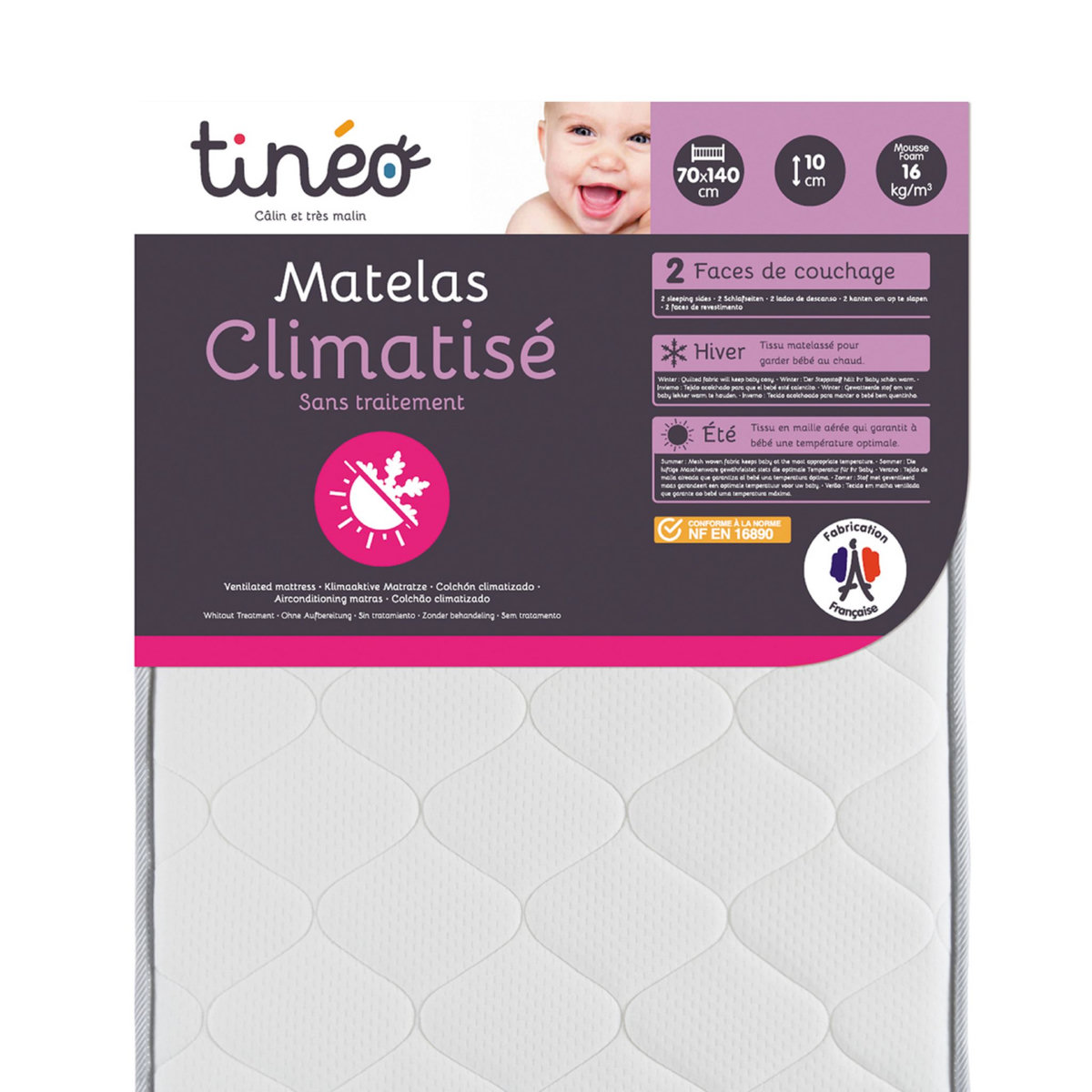 TINEO Matelas bébé Climatisé 60x120x10 cm face hiver et face été CLIMATISE