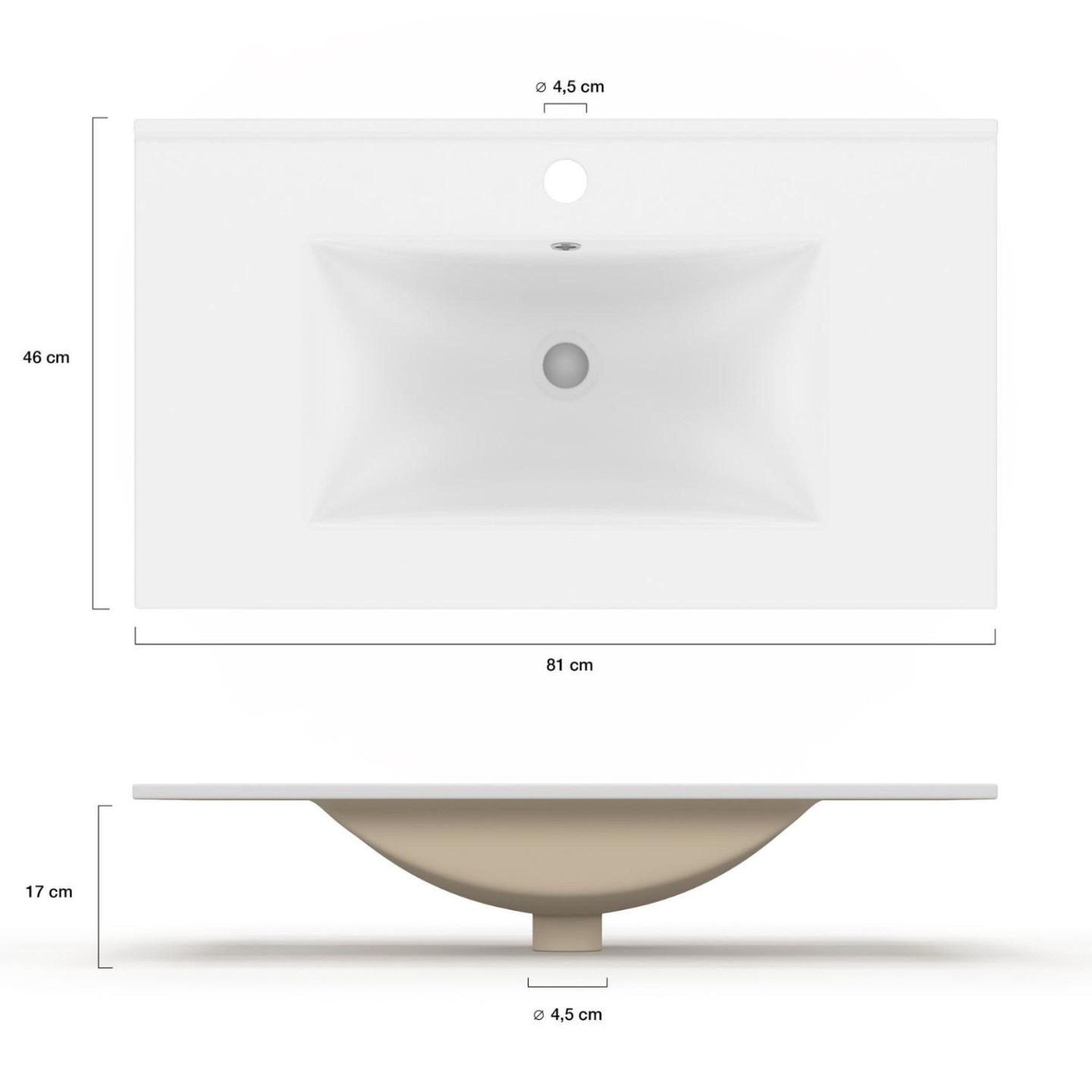 Voir la diapositive 4 : ID MARKET Vasque à encastrer rectangle en céramique blanche l. 81 x l. 46 x h. 17 cm