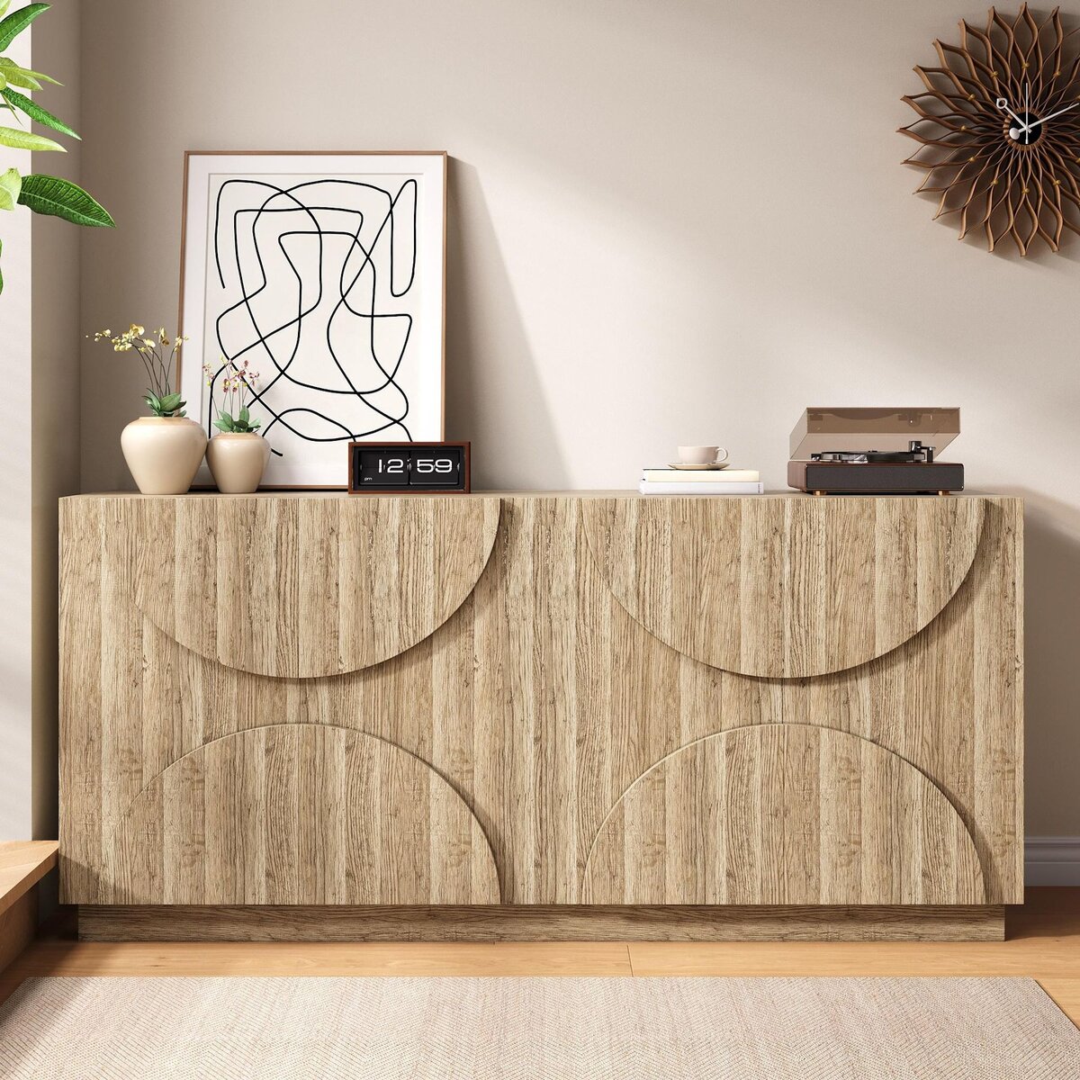 MERAX Buffet 4 porte(s) 0 tiroir(s) - 160 cm naturel panneau de particules