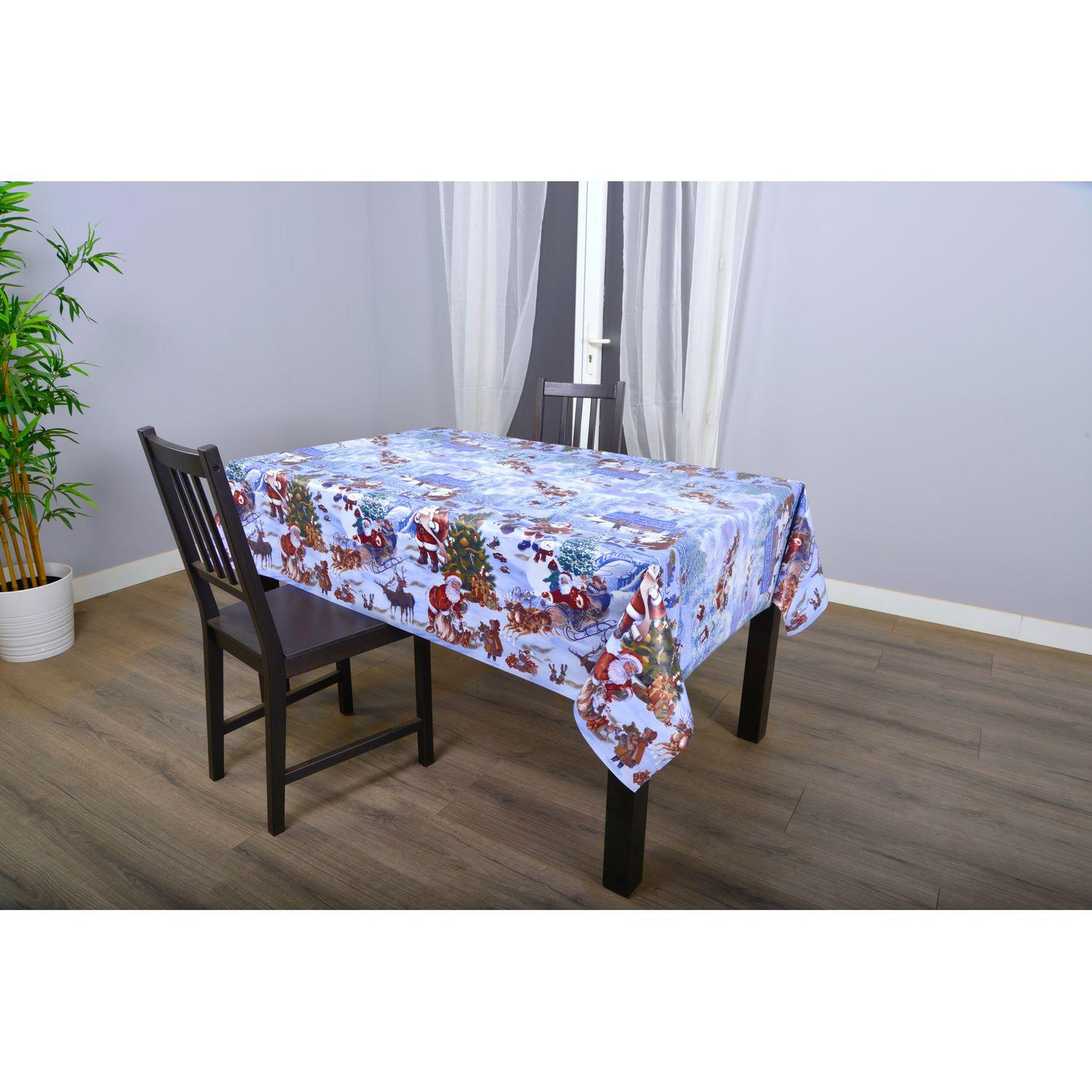 Voir la diapositive 2 : HABITABLE Nappe en toile cirée rectangulaire NEIGE - 140 x 250 cm - Bleu