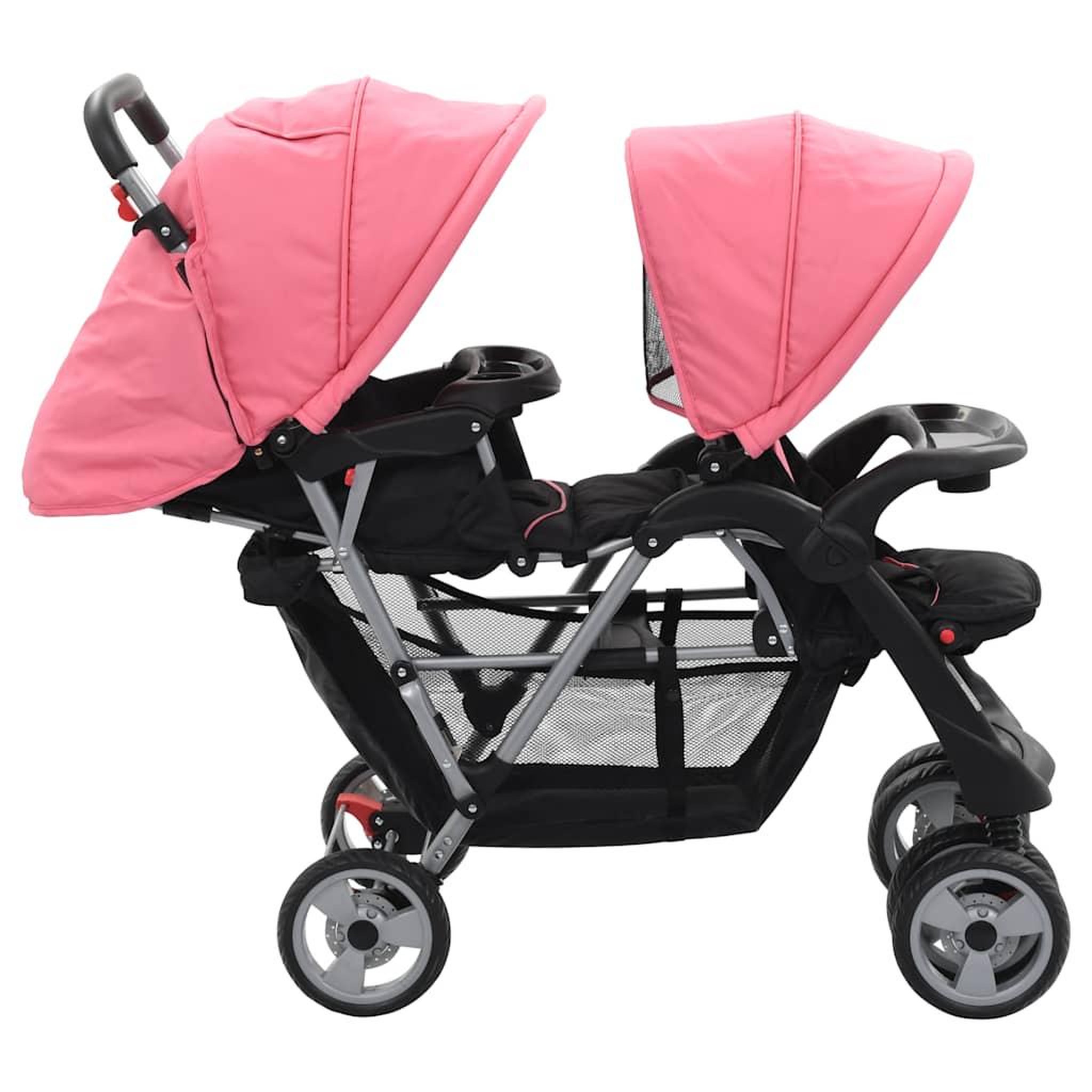 Voir la diapositive 3 : VIDAXL Poussette a deux places rose et noir acier
