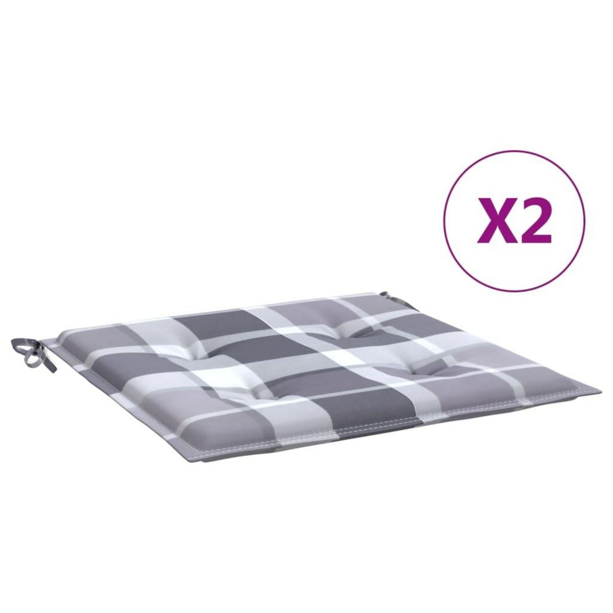 VIDAXL Coussins de chaise de jardin lot de 2 carreaux gris 40x40x3 cm