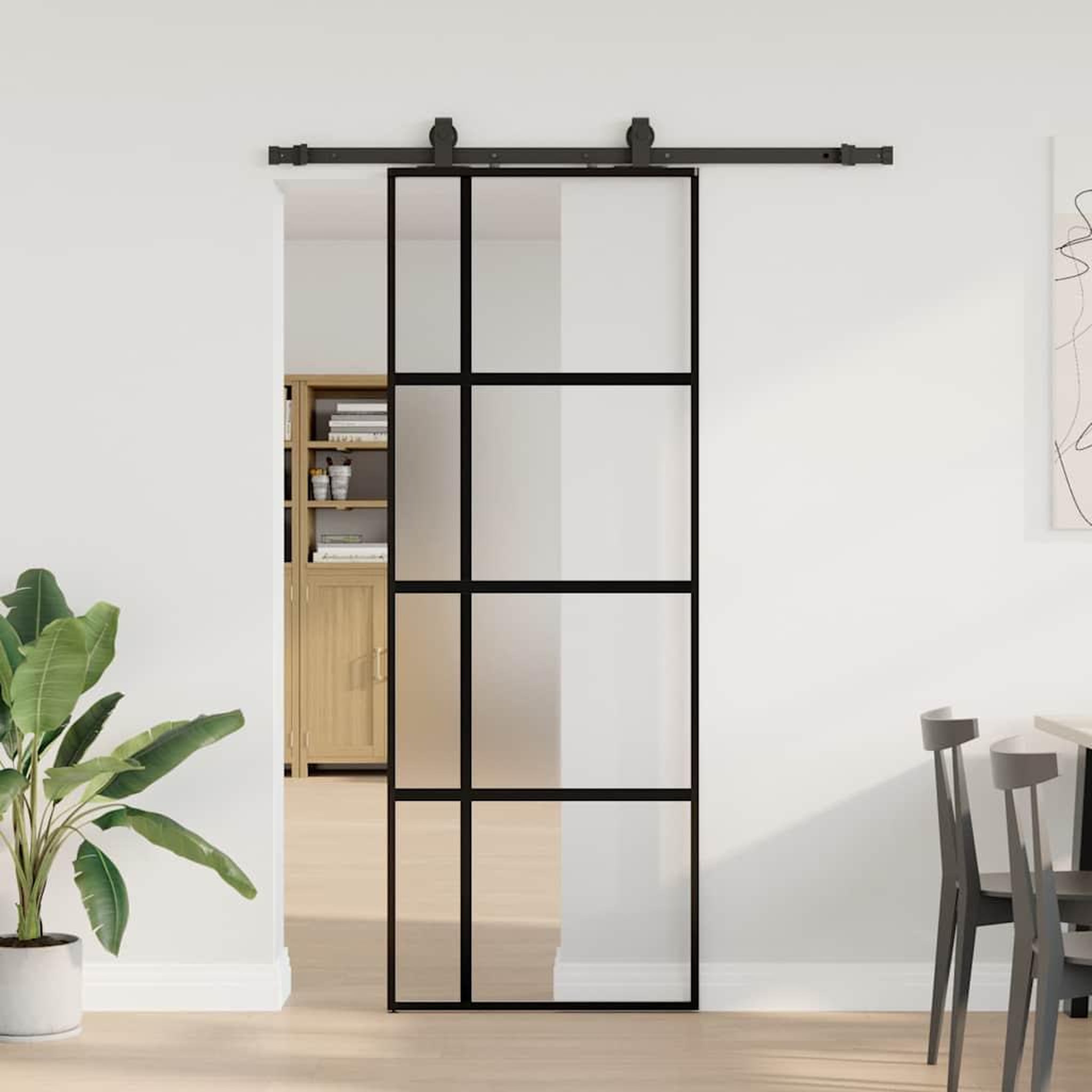 VIDAXL Porte coulissante kit quincaillerie noir 76x205 cm verre trempe