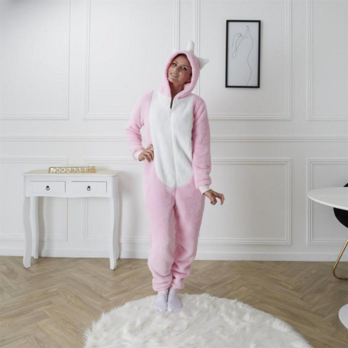 Paris Prix Combinaison Pyjama Adulte  Licorne  Rose & Blanc