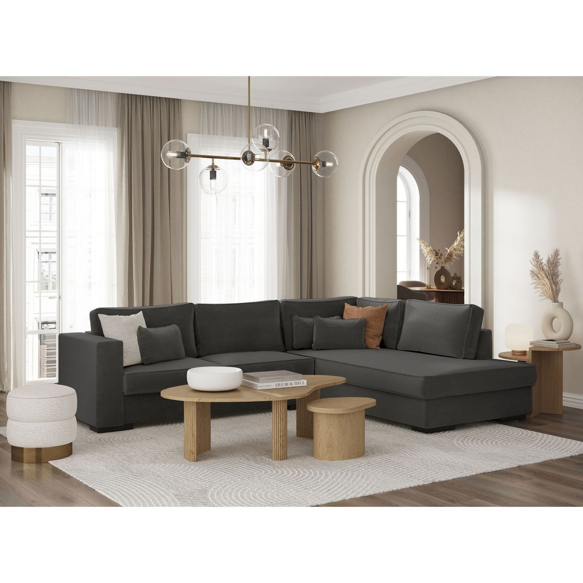 Canapé d'angle droit 4 places tissu PENELOPE