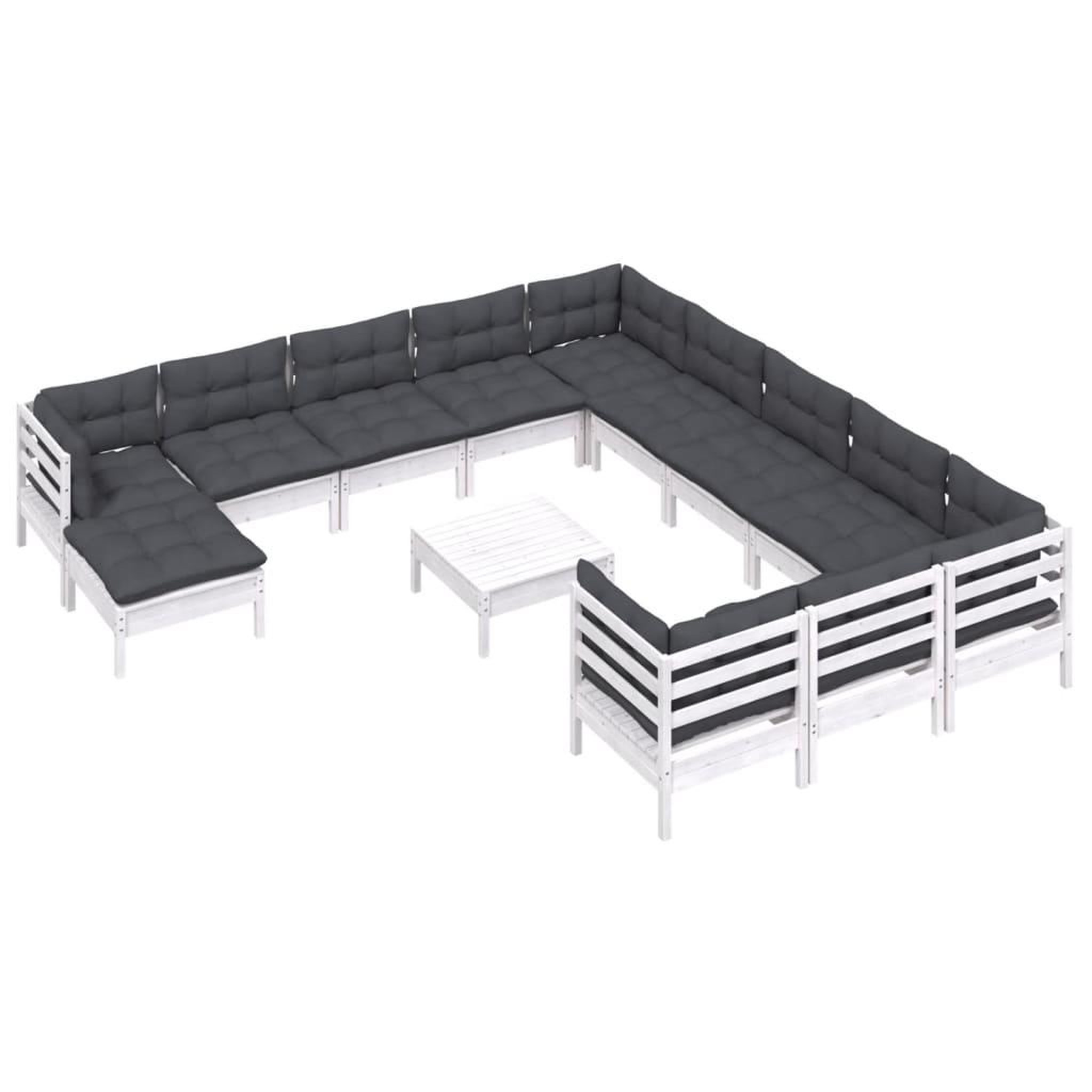 Voir la diapositive 3 : VIDAXL Salon de jardin 13 pcs avec coussins blanc bois de pin