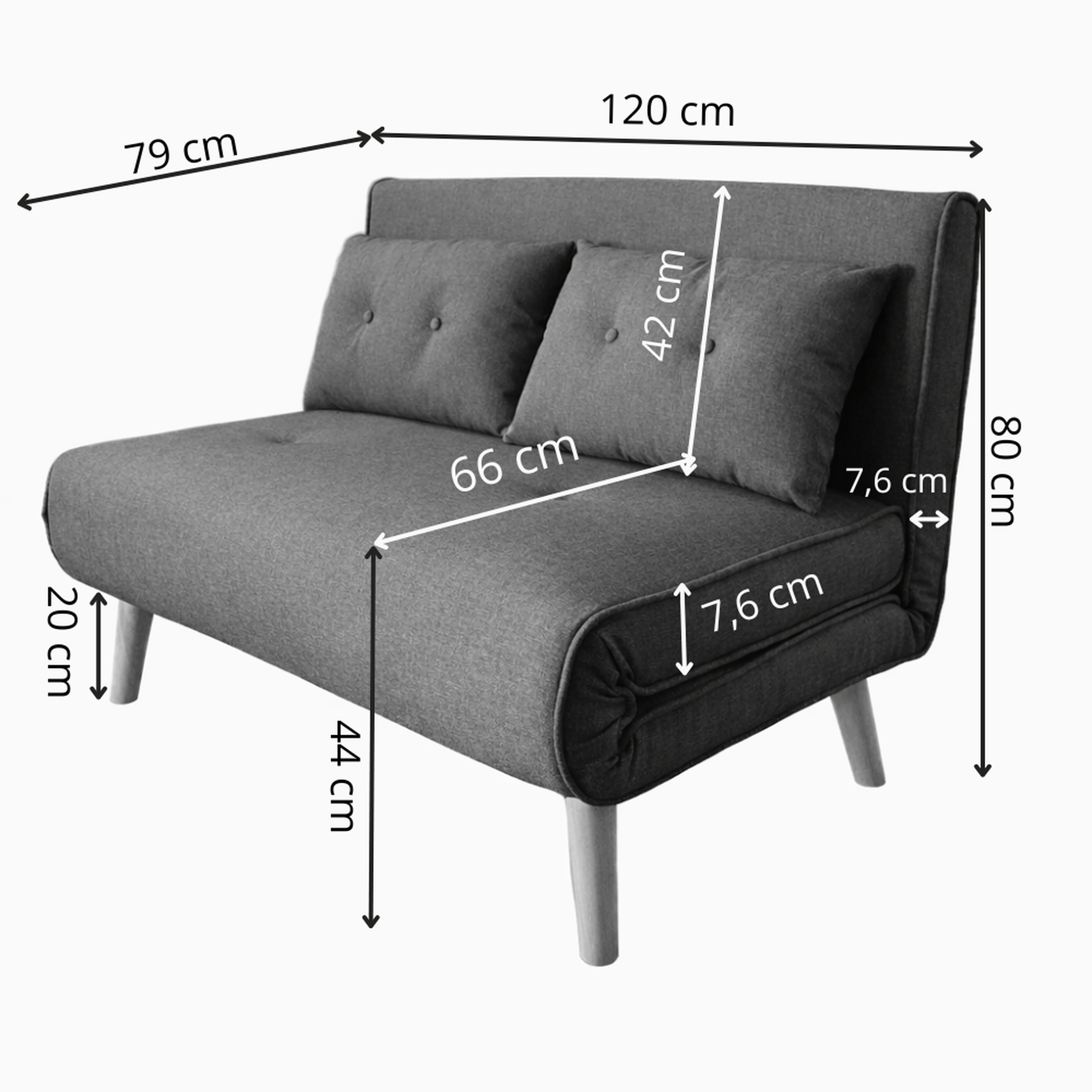 Voir la diapositive 3 : CONCEPT USINE Canapé convertible en tissu gris foncé 2 places doris