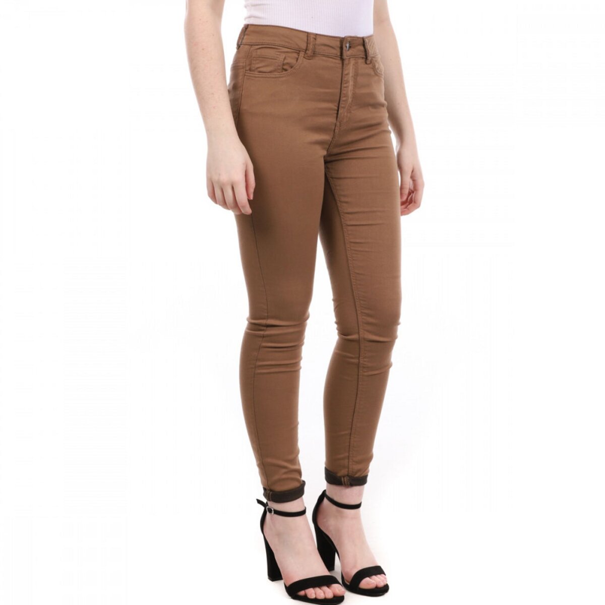 Pantalon slim outlet marron femme