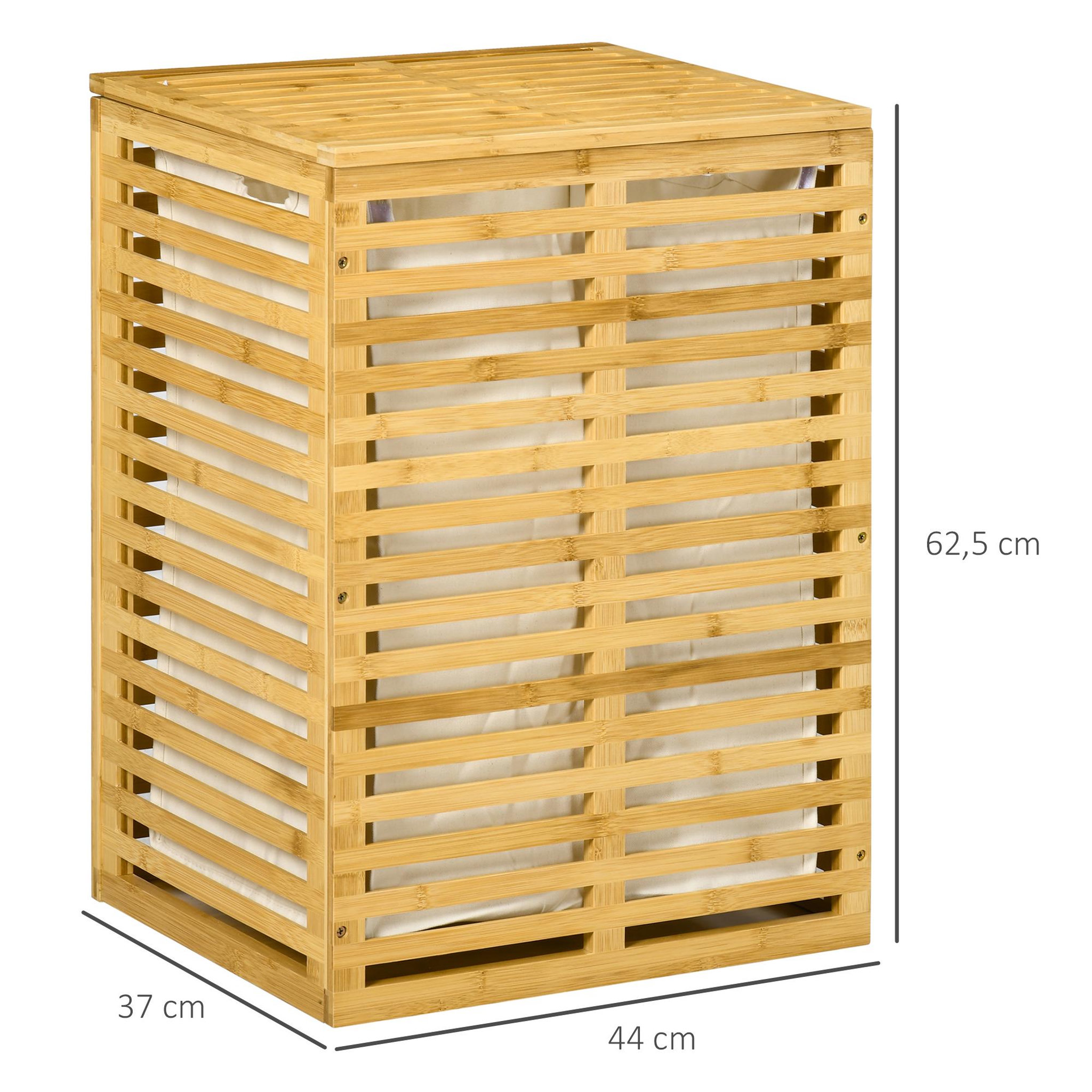 Voir la diapositive 3 : HOMCOM Panier à linge corbeille à linge bac à linge bambou couvercle sac amovible polyester beige