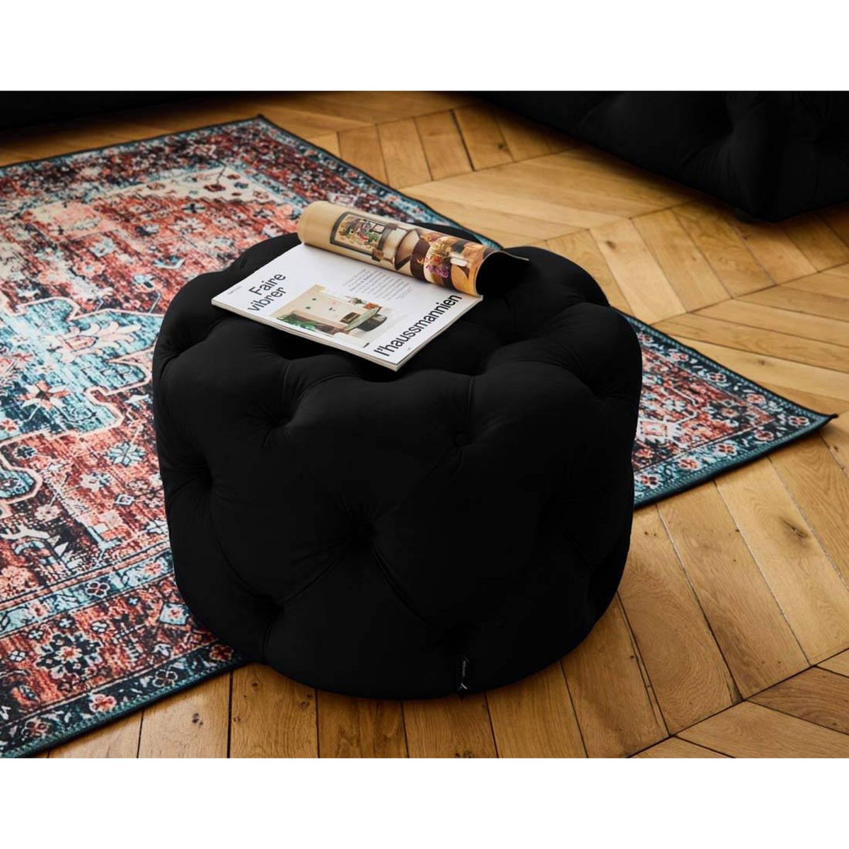 LISA DESIGN Gallata - pouf chesterfield rond - en velours