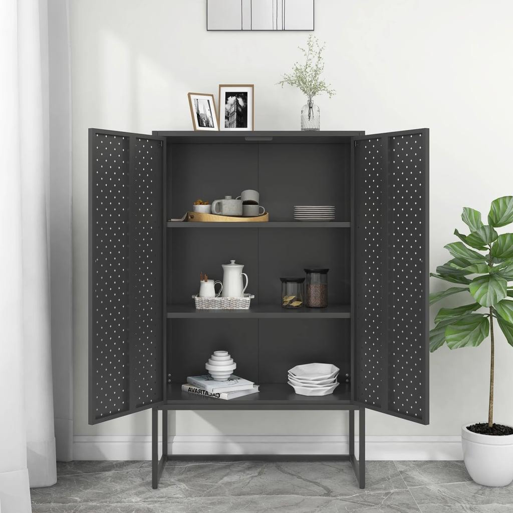 Voir la diapositive 3 : VIDAXL Buffet haut Anthracite 80x35x135 cm Acier