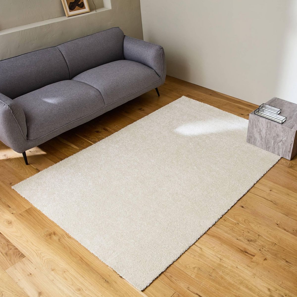 SWEEEK Tapis intérieur velours frisé crème, poil ras effet bouclette