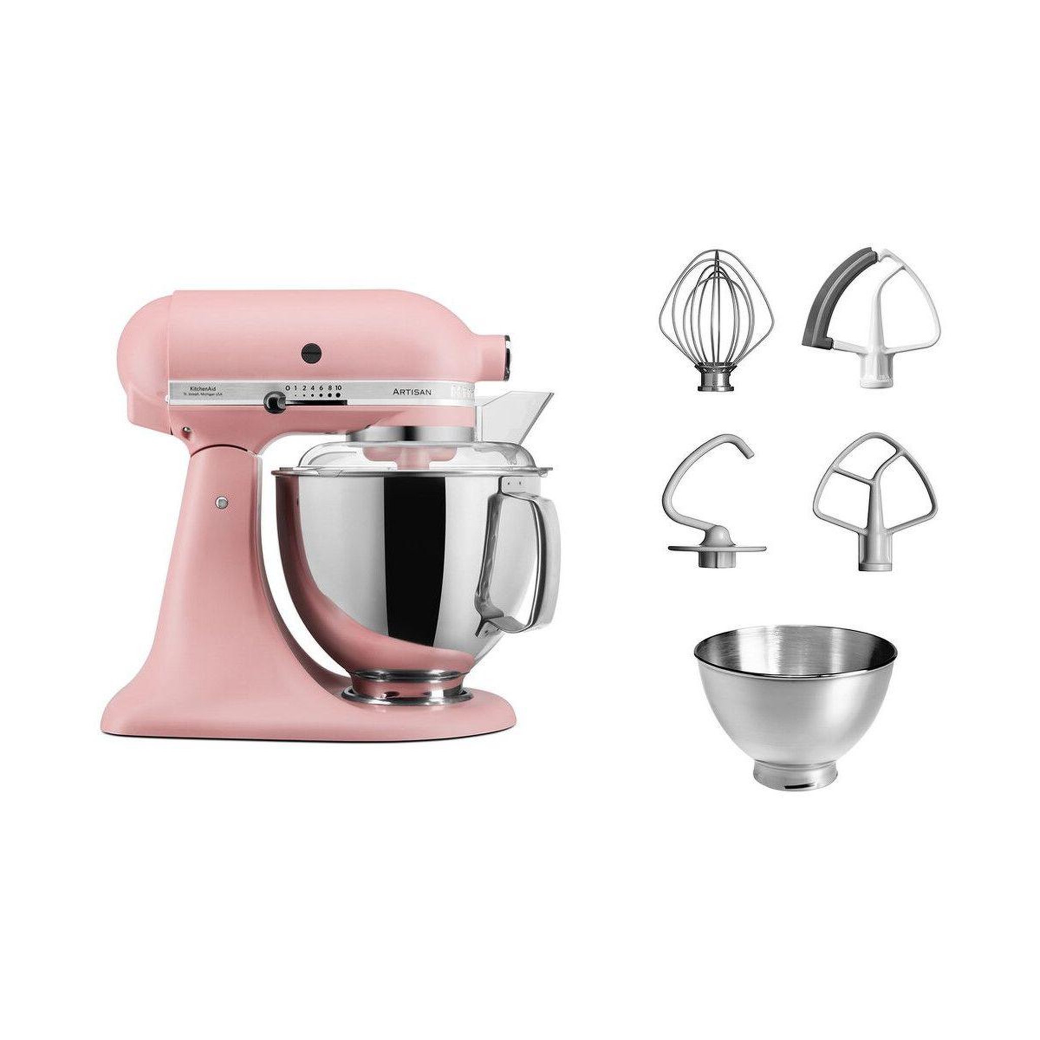 KitchenAid Robot pâtissier 5KSM175PSEDR rose poudré, 4,8 L, bol avec poignée + bol 3 L, batteur souple et couvercle