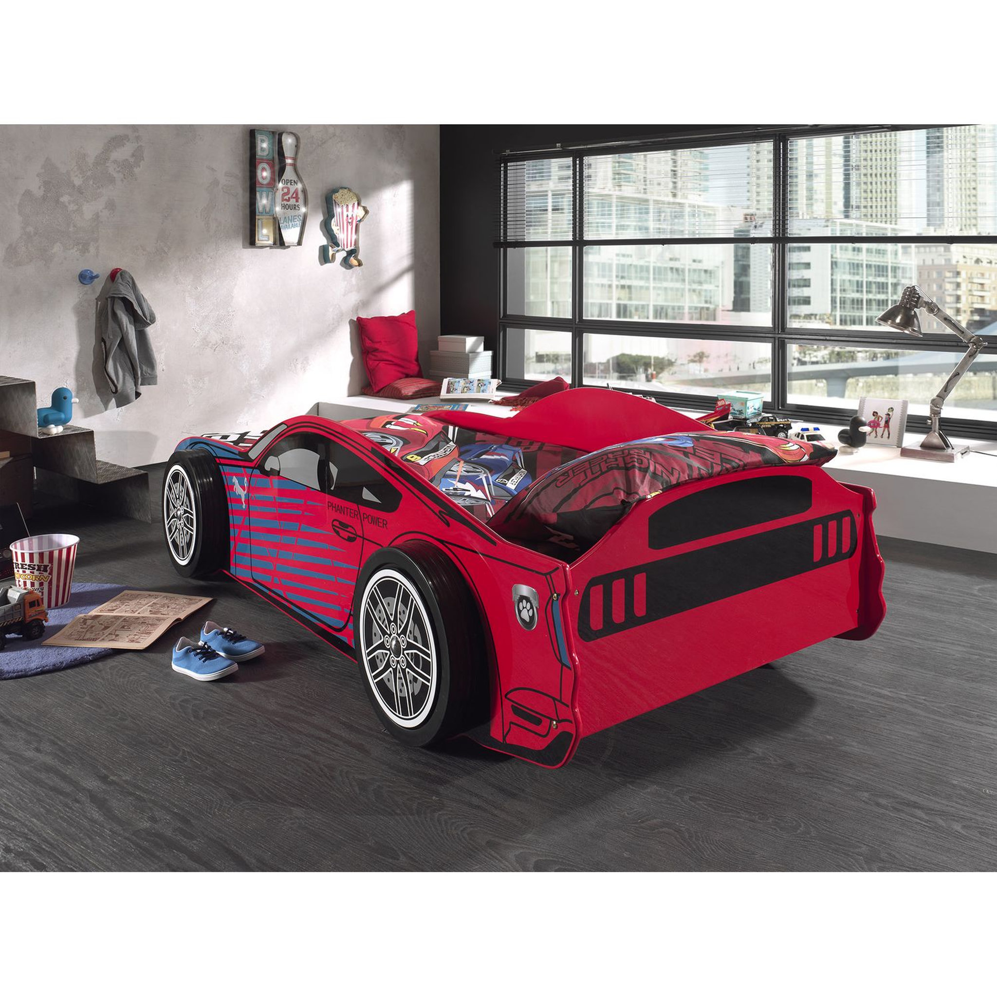 Voir la diapositive 3 : Lit enfant en forme de voiture de course avec sommier 90x200 SPEED