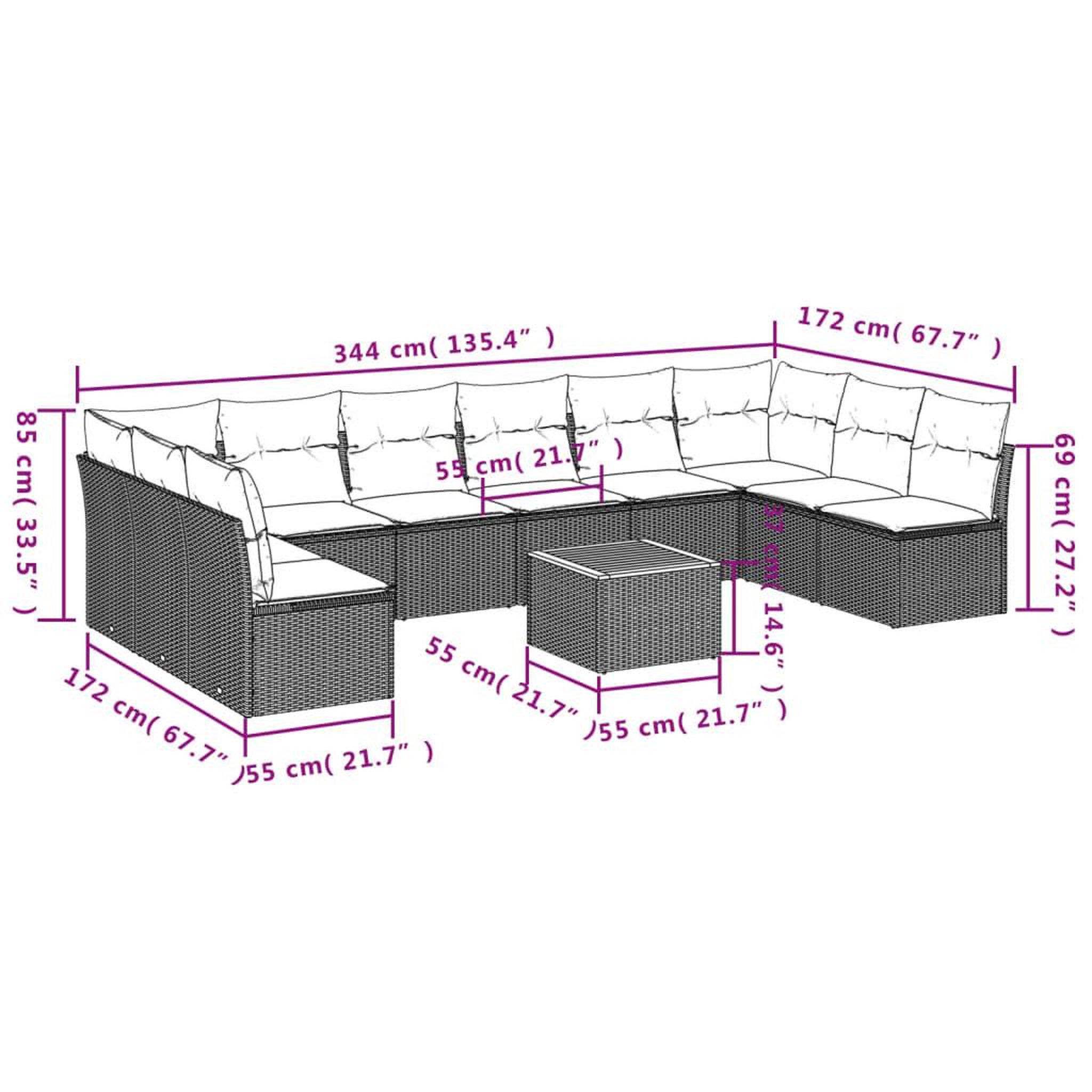 Voir la diapositive 6 : VIDAXL Salon de jardin et coussins 11 pcs melange beige resine tressee