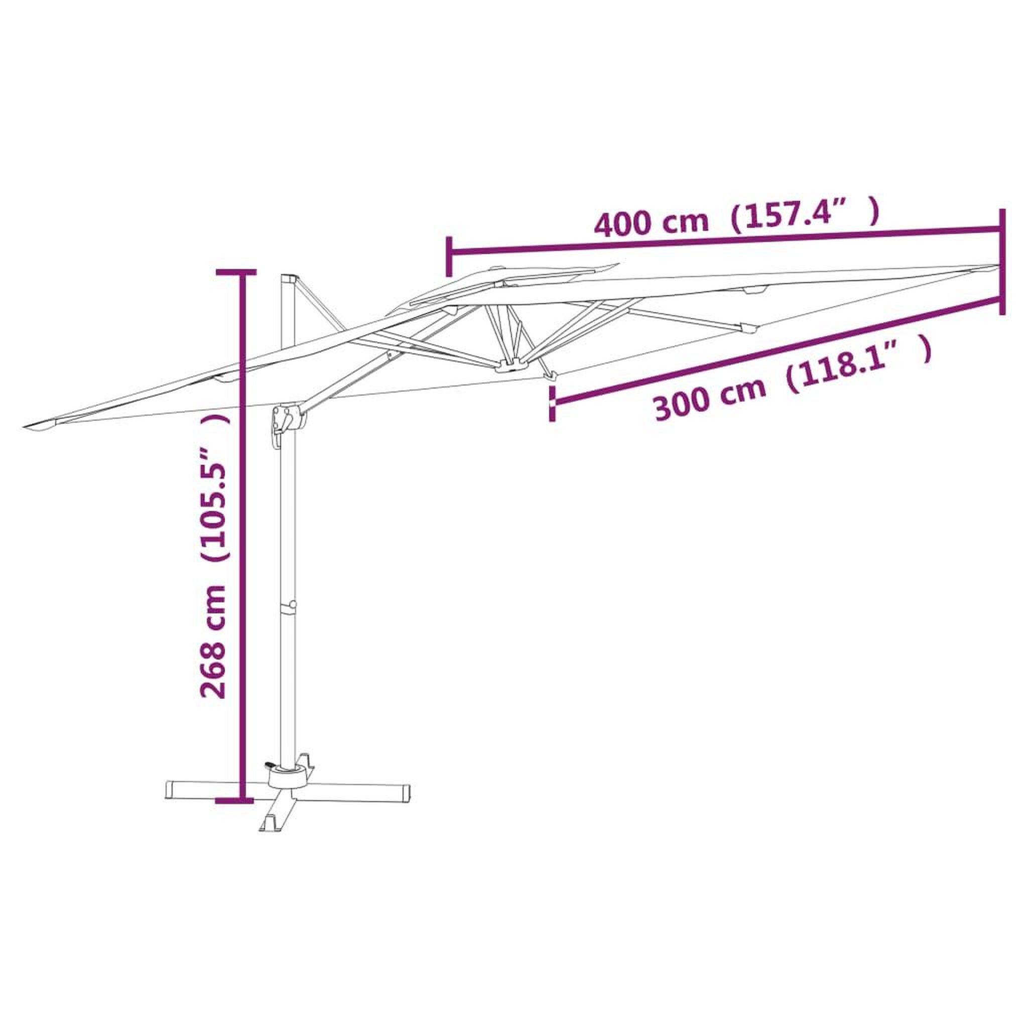 Voir la diapositive 6 : VIDAXL Parasol cantilever a double toit Bleu azure 400x300 cm