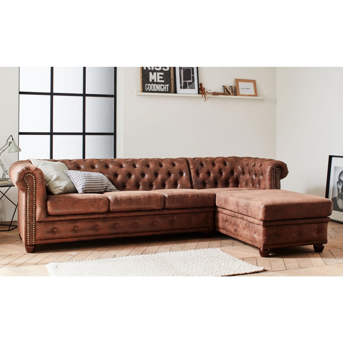 LISA DESIGN Winston - canapé d'angle chesterfield - 4 places - style industriel - droit