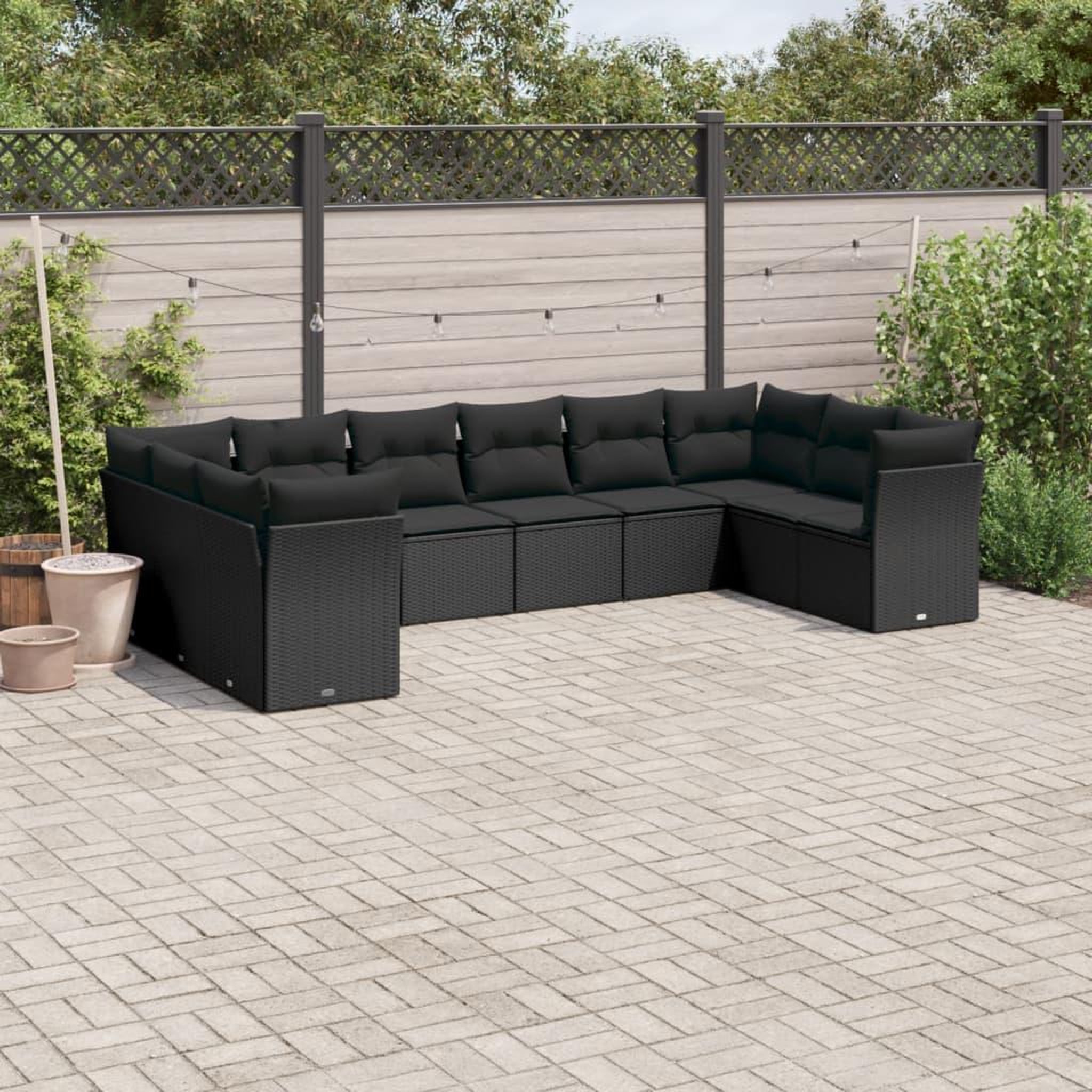 VIDAXL Salon de jardin 10 pcs avec coussins noir resine tressee