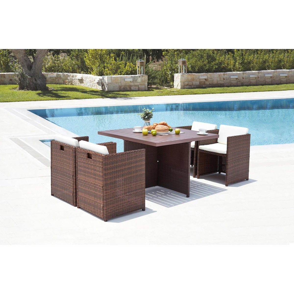 CONCEPT USINE Table et chaise 4 places encastrables alu résine marron-blanc SUNSET
