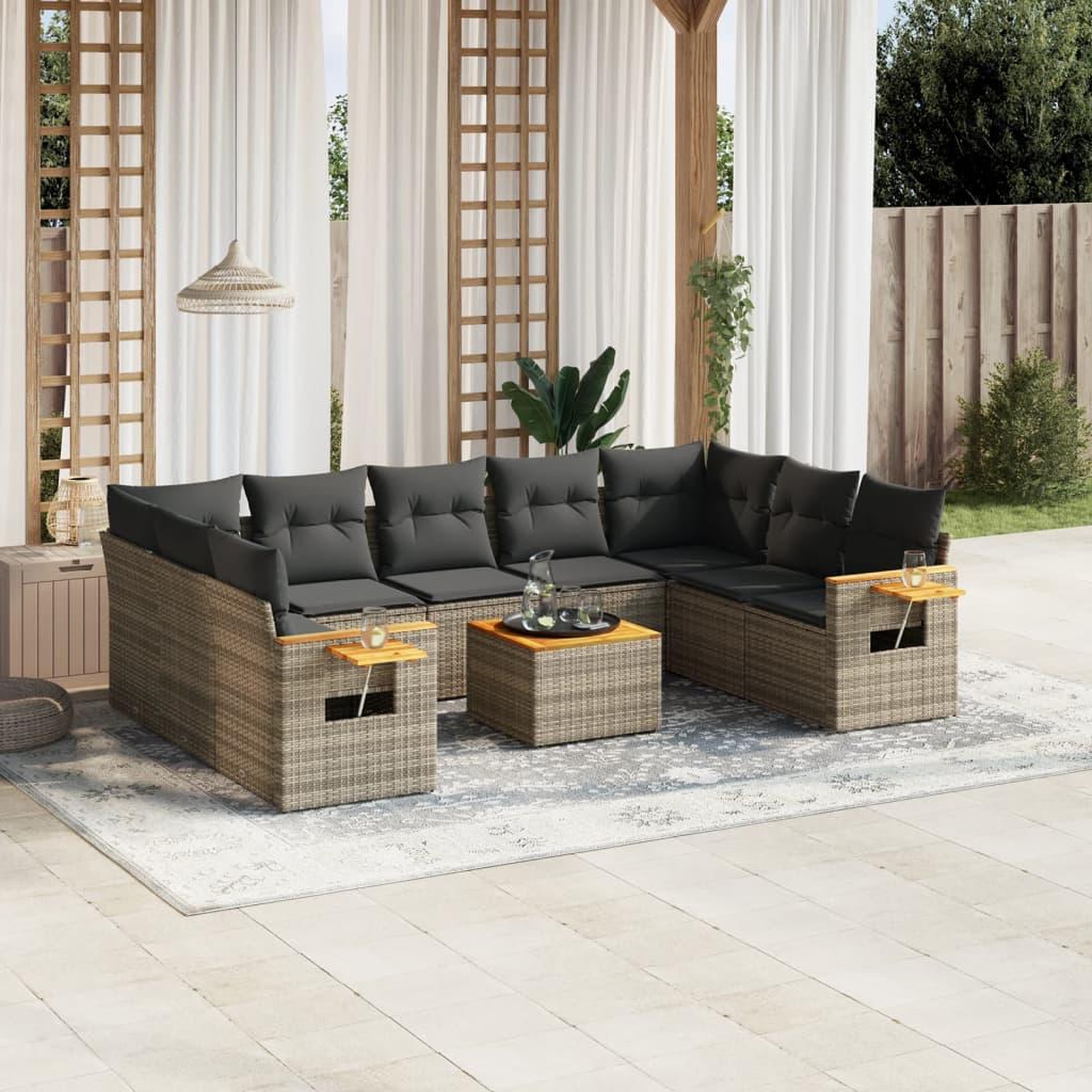 Voir la diapositive 2 : VIDAXL Salon de jardin avec coussins 10 pcs gris resine tressee