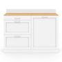 Voir la diapositive 3 : ID MARKET Buffet bas de cuisine 120 cm casserolier VITO plan de travail H.83 cm 1 porte + 3 tiroirs blanc et plateau façon hêtre
