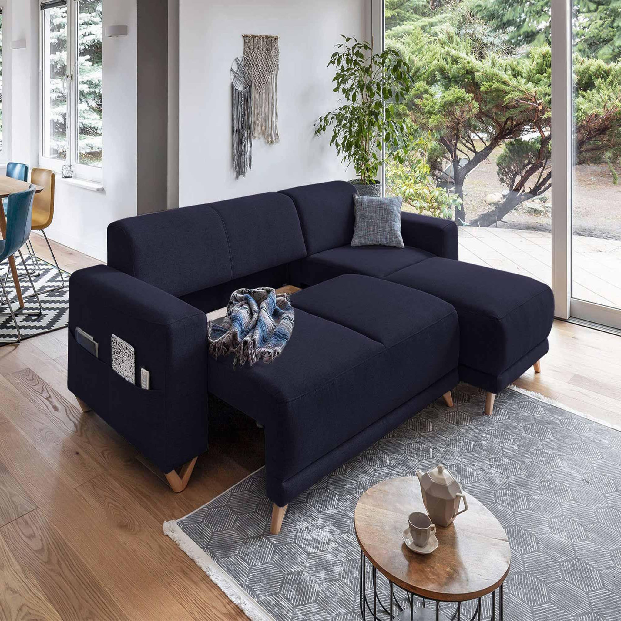 Voir la diapositive 3 : BEST MOBILIER Bella - canapé d'angle réversible convertible - avec coffre - 4 places - tissu