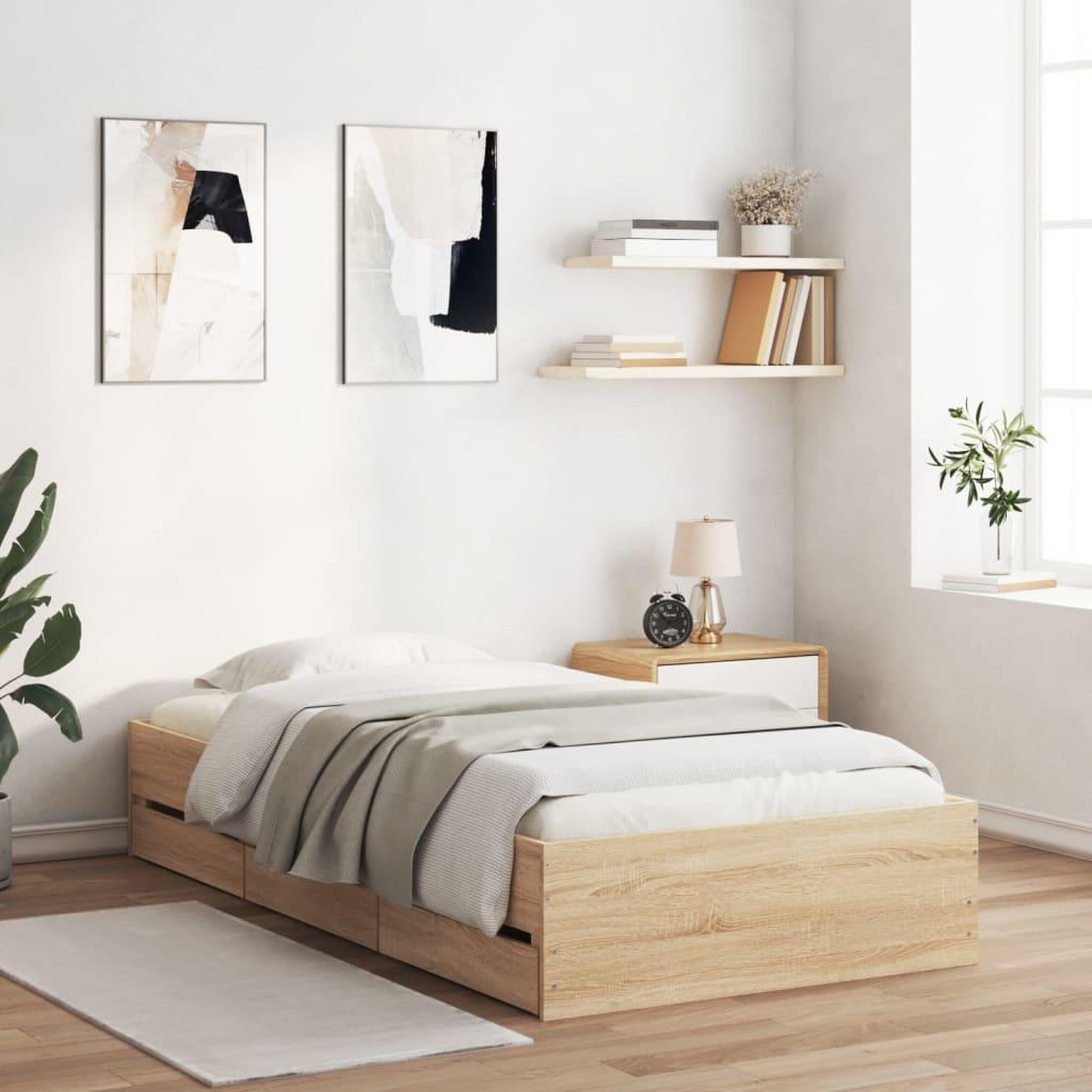 VIDAXL Cadre de lit avec tiroirs sans matelas chene sonoma 75x190 cm