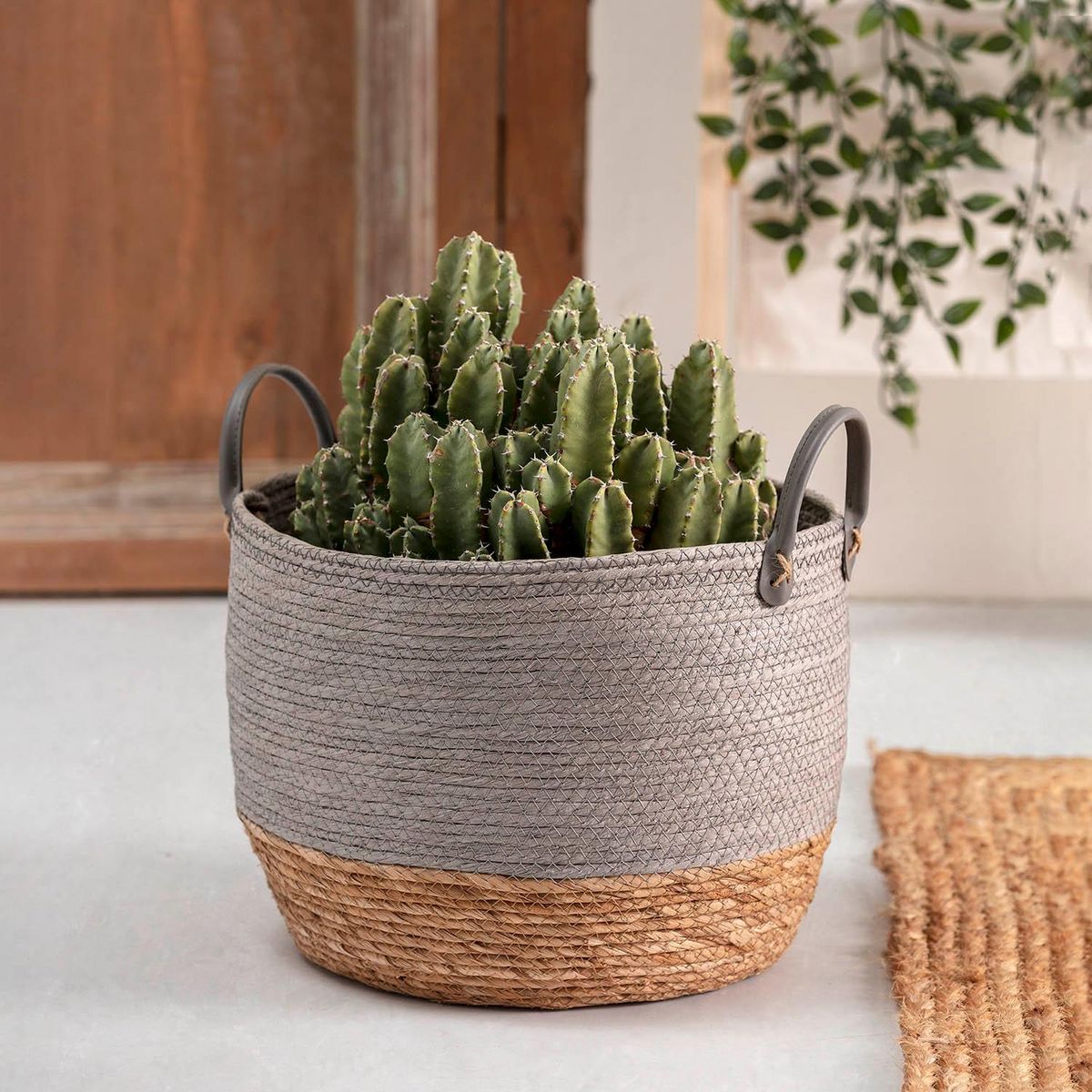 VS VENTA-STOCK Set de 3 paniers Neves fibre naturelle et papier, gris/naturel