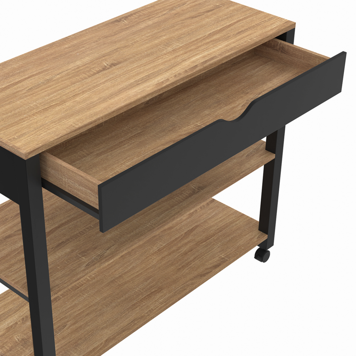 ID MARKET Desserte de cuisine PENH XXL avec tiroir et plan de travail noir plateaux façon hêtre L.100 CM