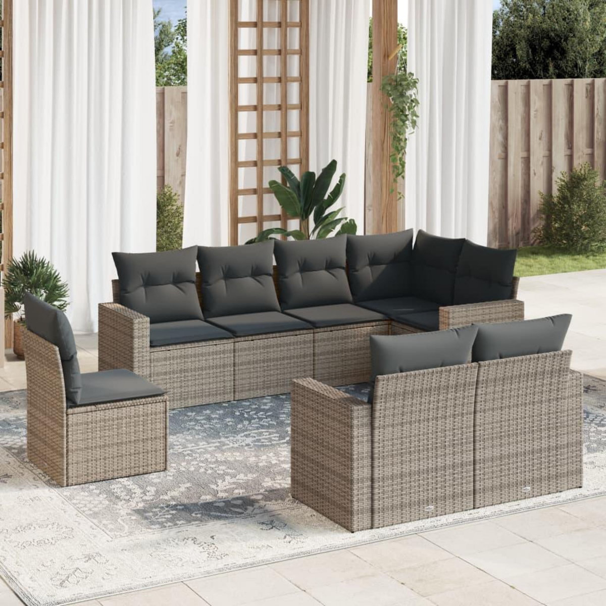 VIDAXL Salon de jardin 8 pcs avec coussins gris resine tressee