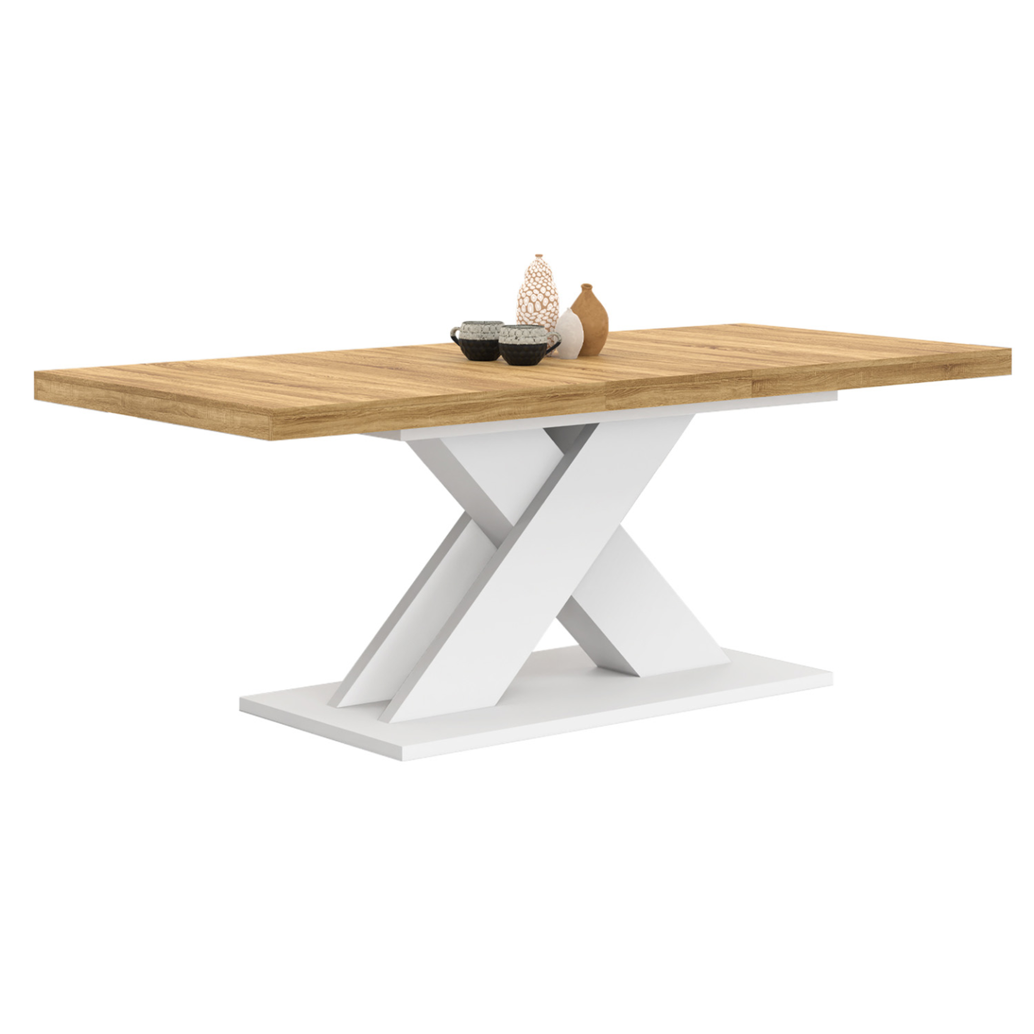 ID MARKET Table à manger extensible rectangle alicia 6-10 personnes bois et blanc 160-200 cm