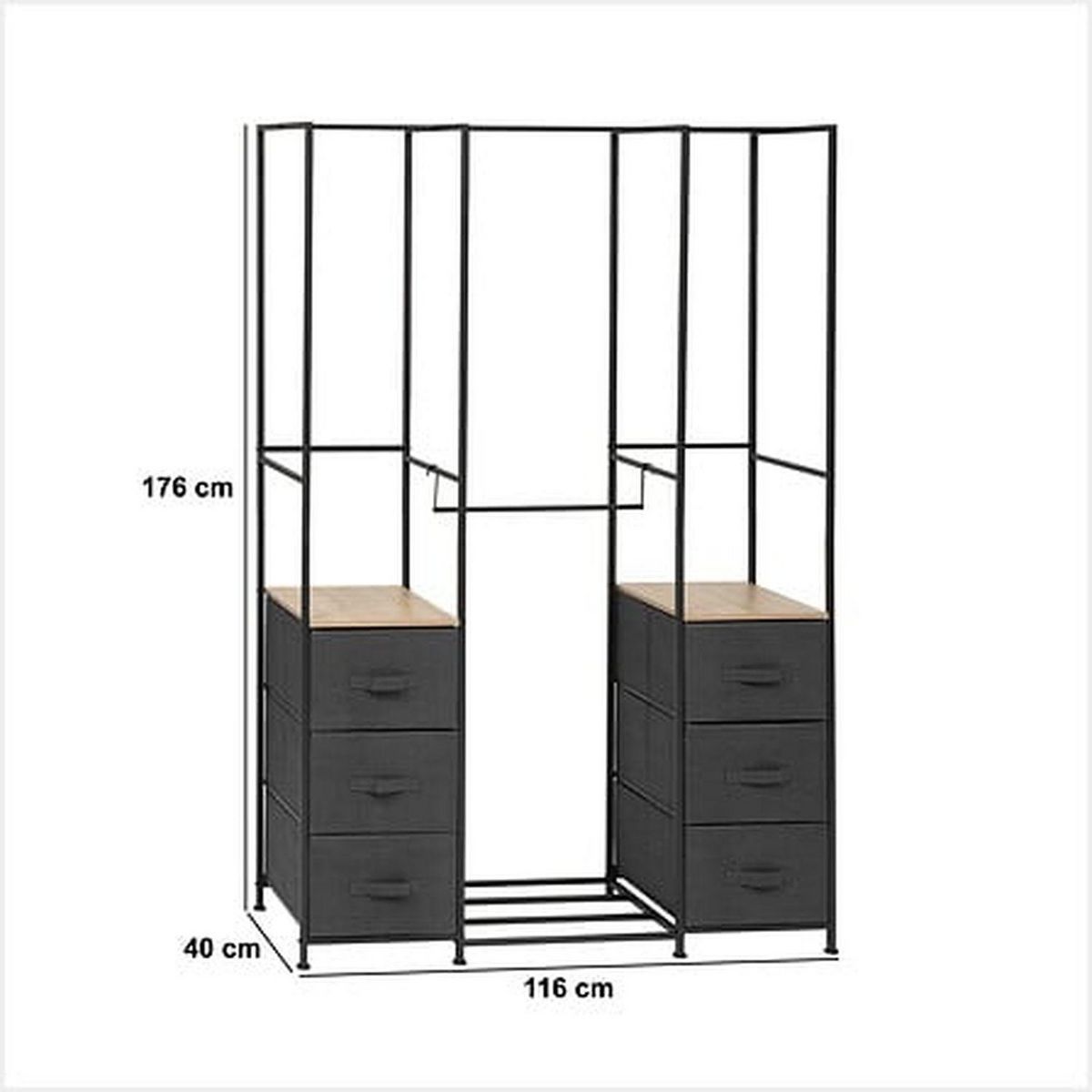 FIVE Penderie 6 tiroirs en tissu et métal TISSA - Gris