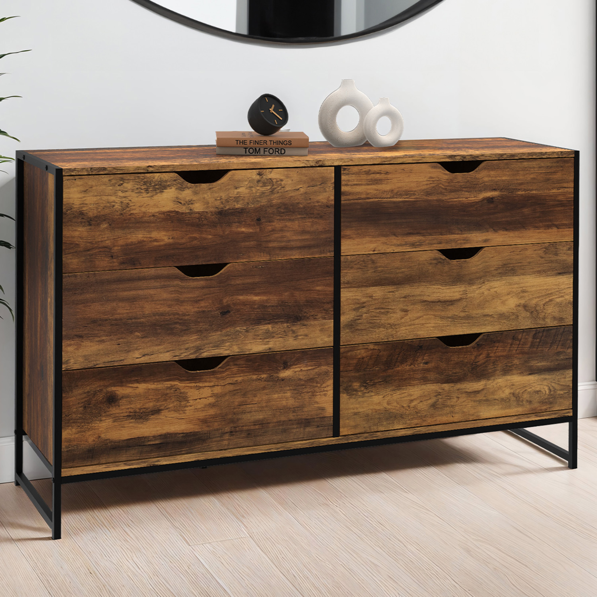 Voir la diapositive 2 : ID MARKET Commode 6 tiroirs hawkins xxl 140 cm design industriel