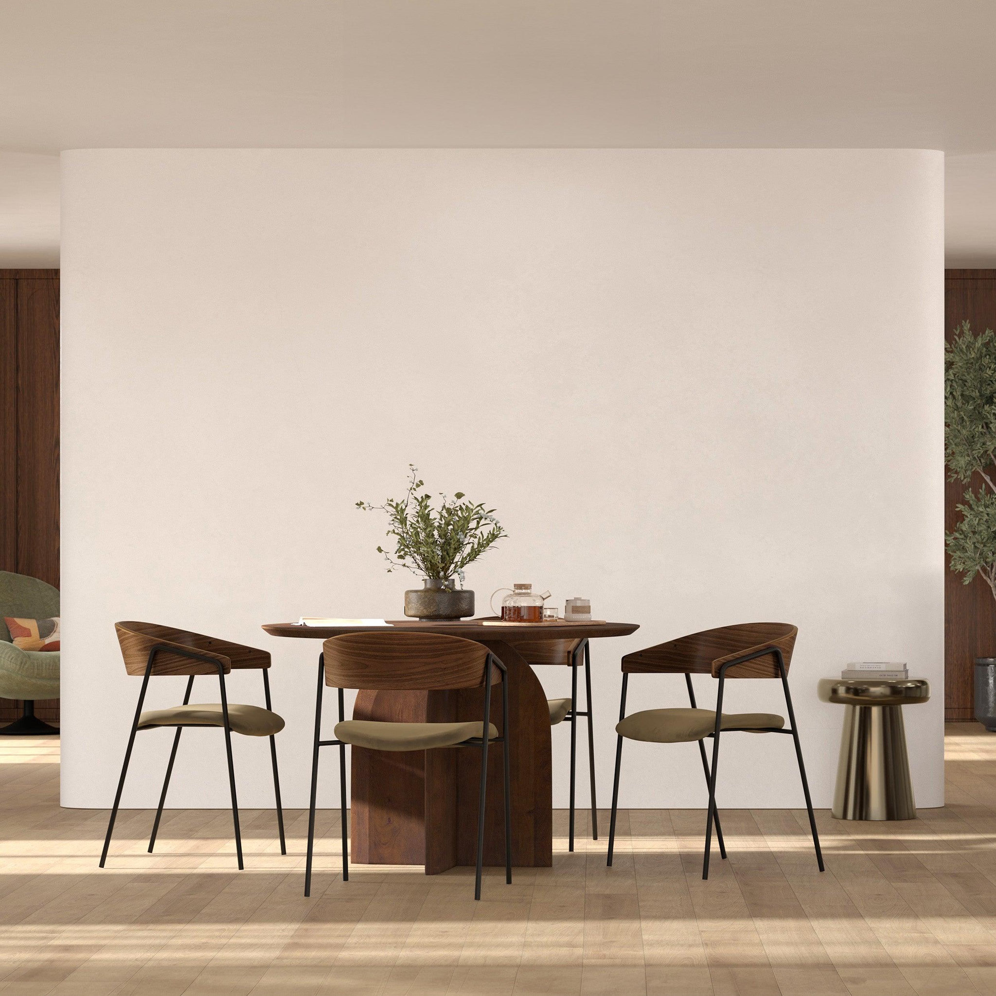 Voir la diapositive 6 : MAISON PAVANE Lot de 2 chaises en velours vert kaki et bois de noyer-esmée
