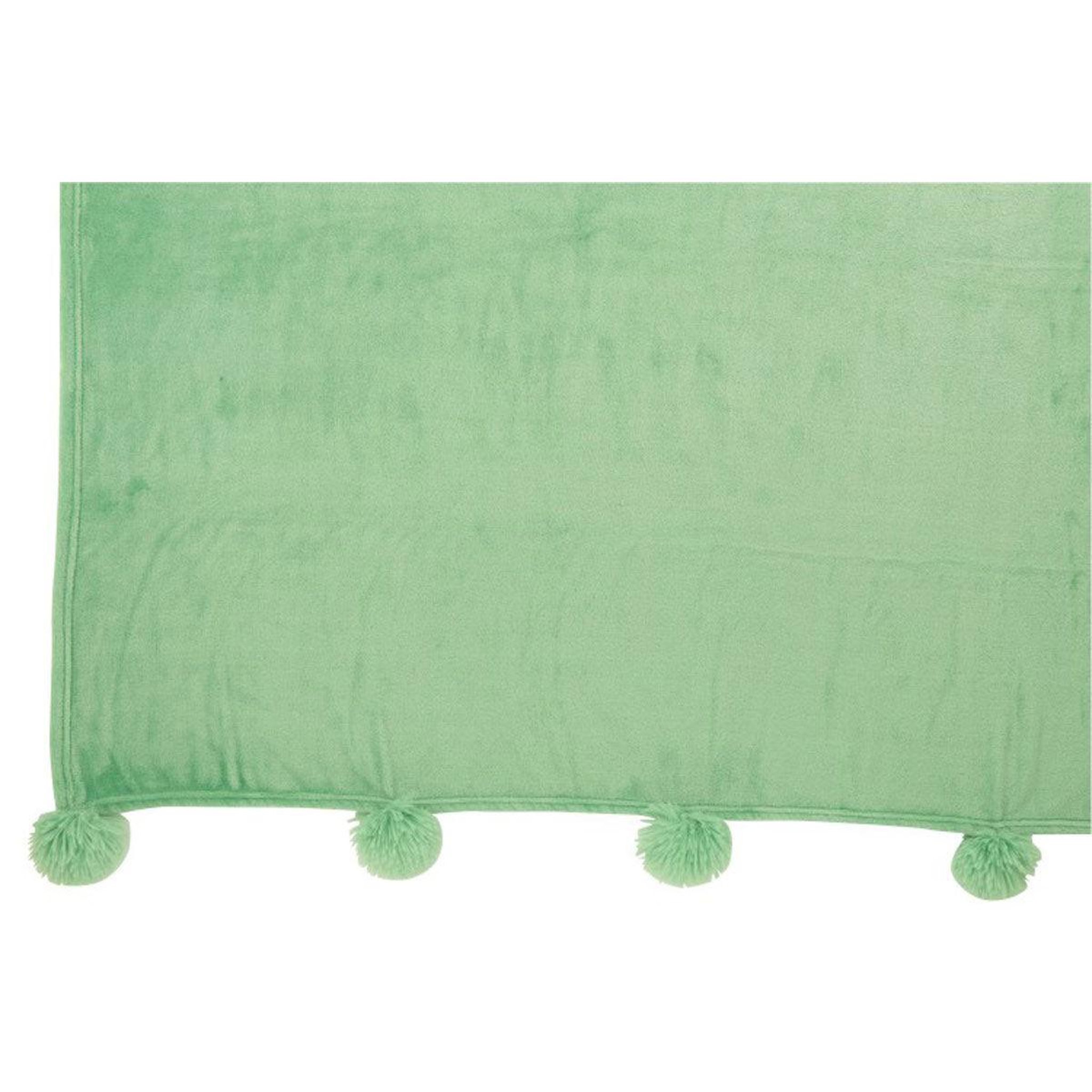 Voir la diapositive 2 : J-LINE Plaid déco à pompons  polyes  130x170cm vert vif