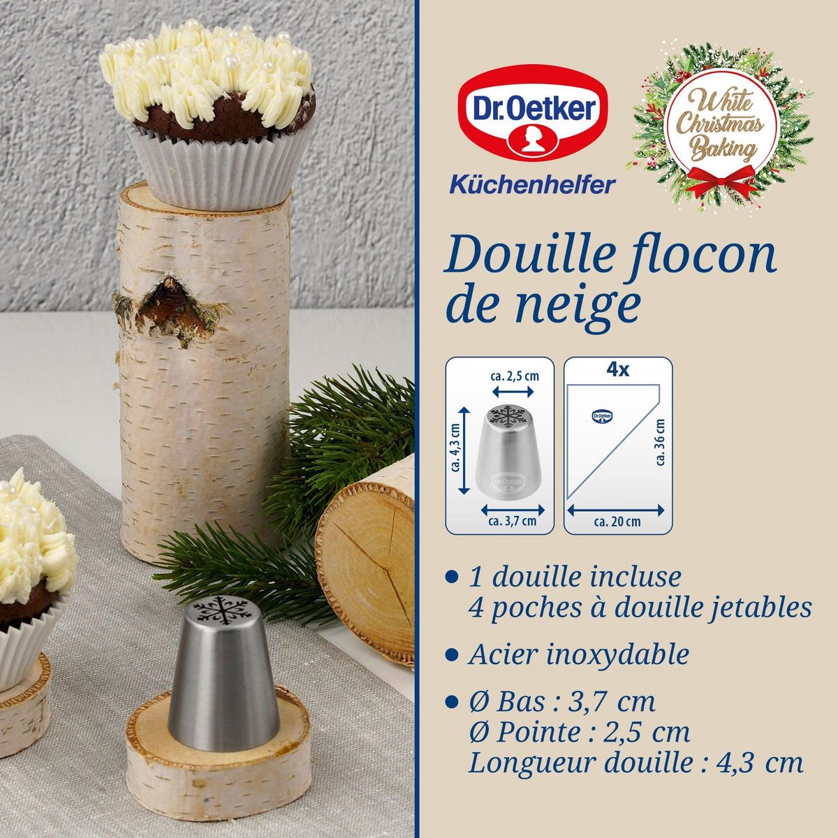 DR.OETKER Lot de 4 poches à douille et embout flocon de neige en inox Dr.Oetker Baker Edition