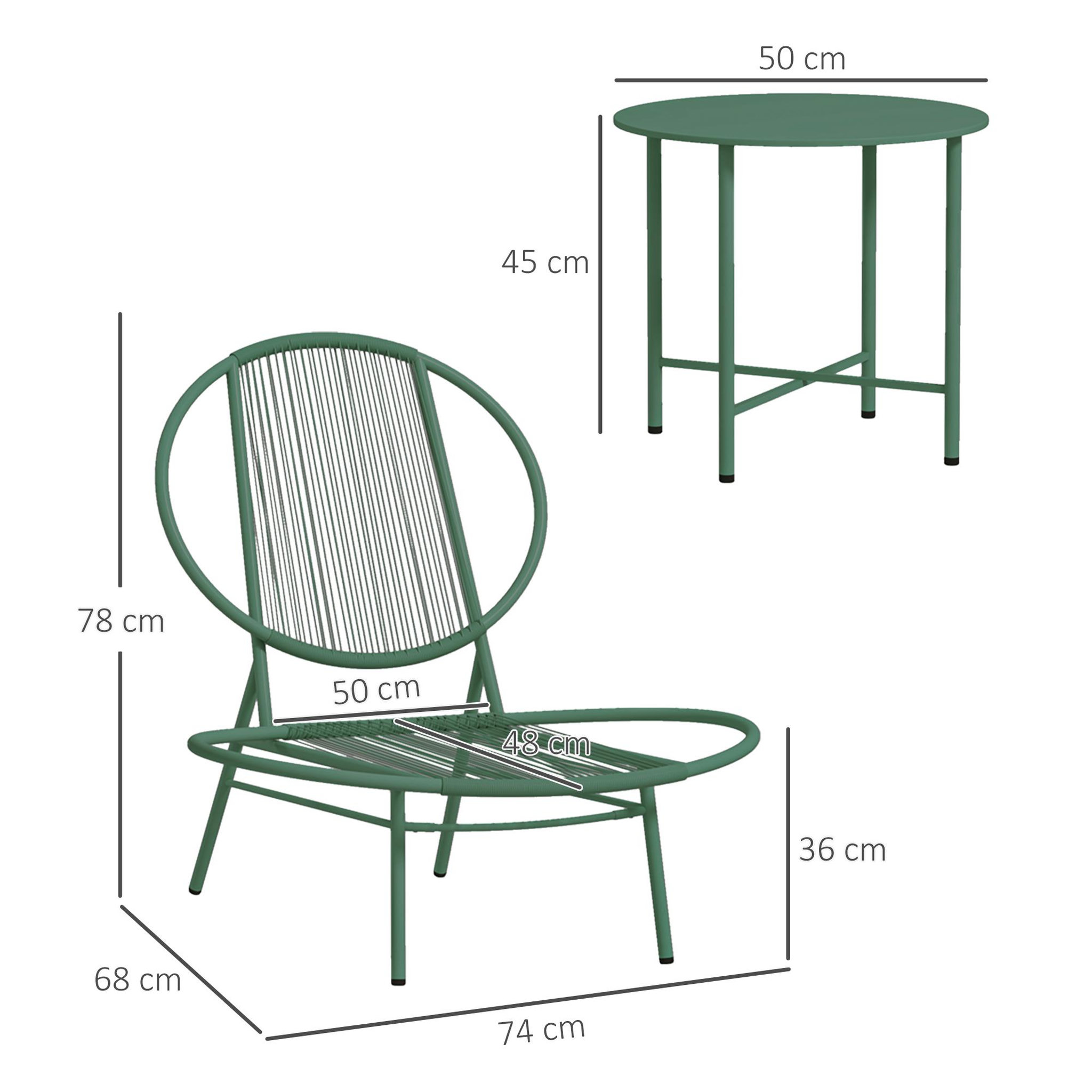 Voir la diapositive 3 : OUTSUNNY Ensemble salon de jardin design acapulco 2 personnes 3 pièces acier pe filaire vert