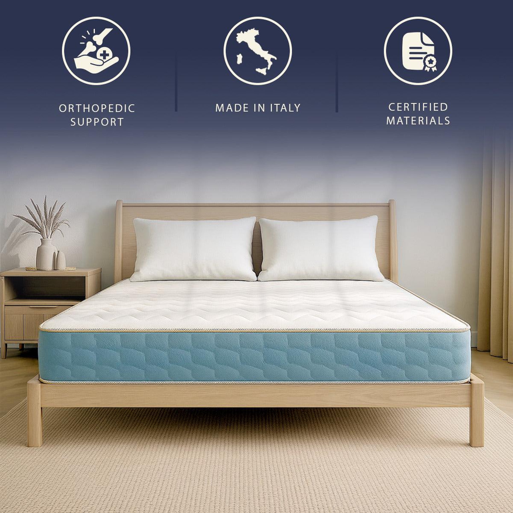 Voir la diapositive 5 : THE WHITE STONE Matelas Orthopédique 80x190 cm | Hauteur 21 cm | Dispositif Médical Classe 1 | Ergonomique & Respirant | Fabriqué en Italie