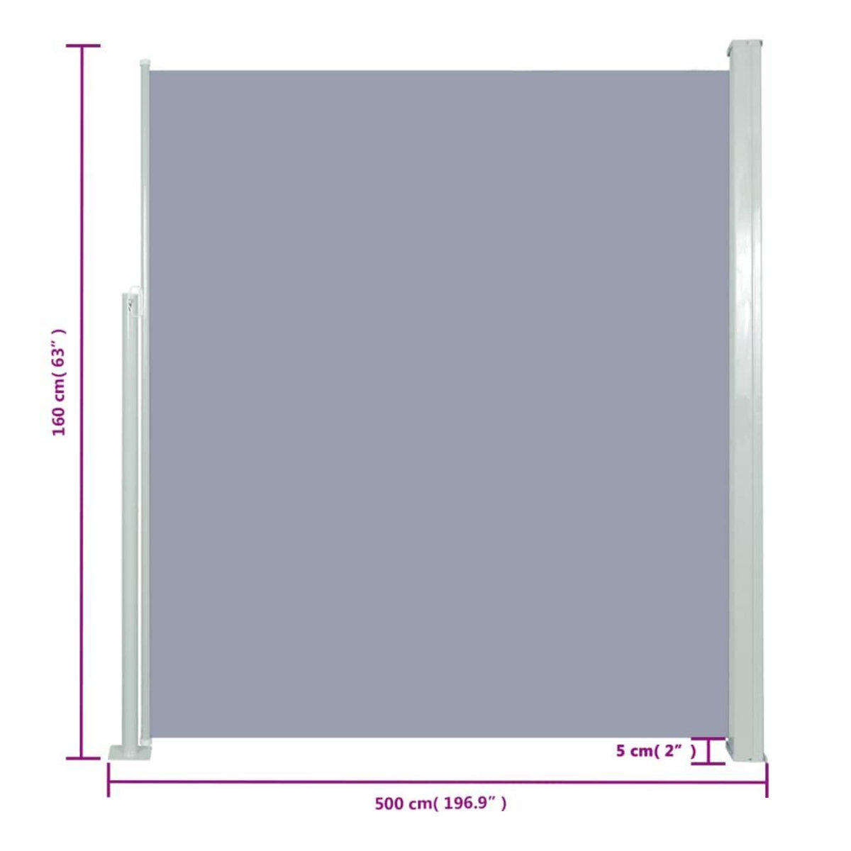 VIDAXL Auvent lateral retractable 160 x 500 cm Gris