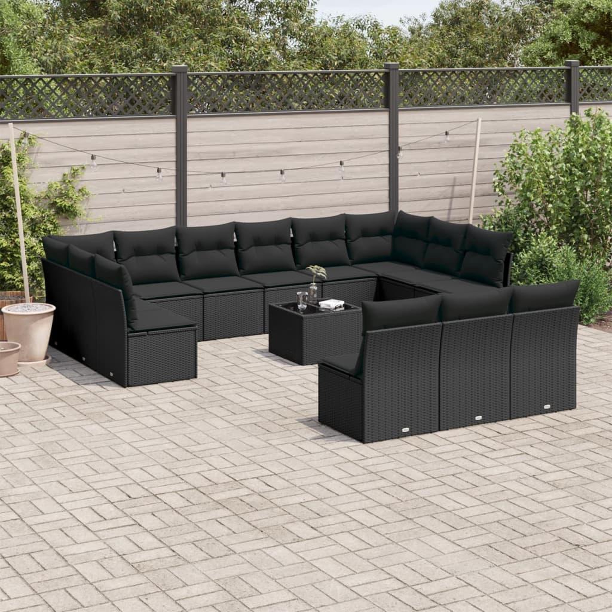 VIDAXL Salon de jardin avec coussins 14 pcs noir resine tressee