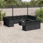 VIDAXL Salon de jardin avec coussins 14 pcs noir resine tressee