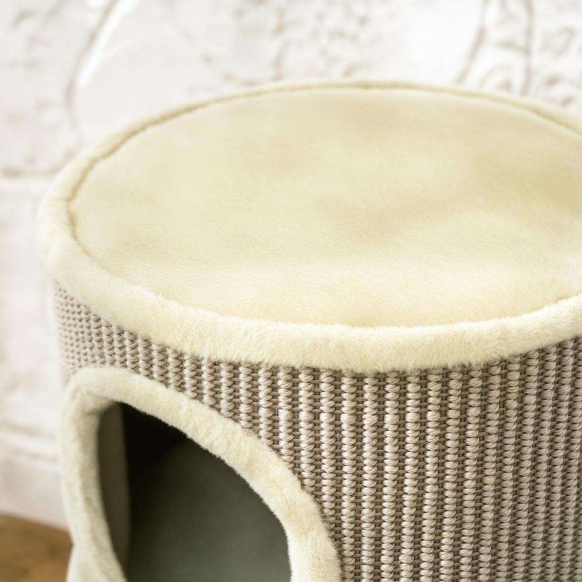 PAWHUT Arbre à chat cylindrique - tour à griffer pour chat - arbre à chat tour - tonneau griffoir - 2 niches + plateforme - sisal corde d'algues beige