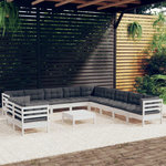 VIDAXL Salon de jardin 12 pcs avec coussins blanc bois de pin solide