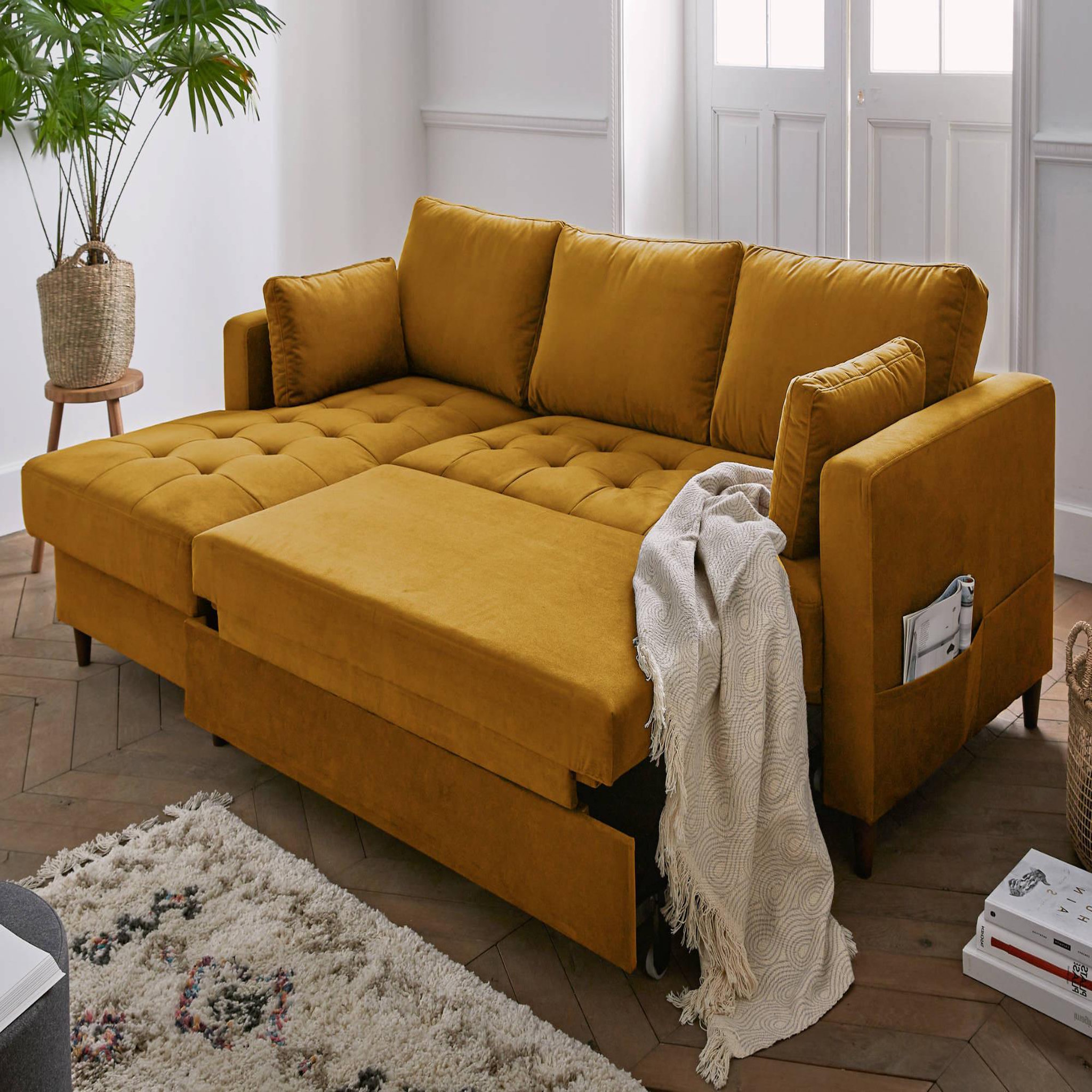 Voir la diapositive 3 : LISA DESIGN Anna - canapé d'angle gauche - 4 places - convertible avec coffre - en velours