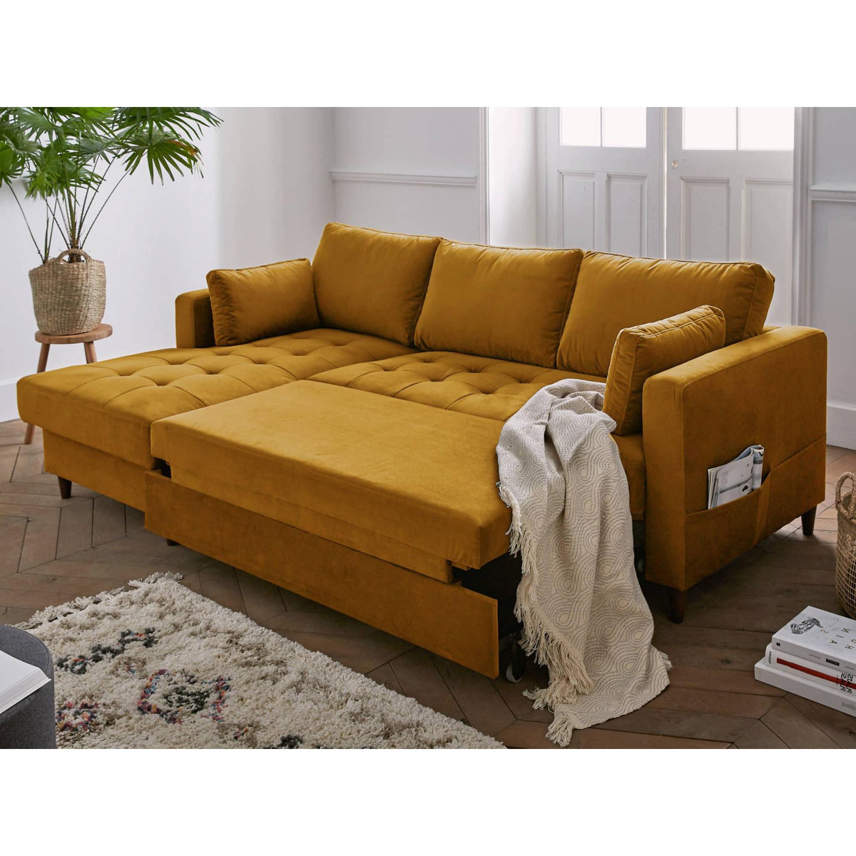 LISA DESIGN Anna - canapé d'angle gauche - 4 places - convertible avec coffre - en velours