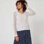 Voir la diapositive 1 : IN EXTENSO Pull col v écru motif broderie femme