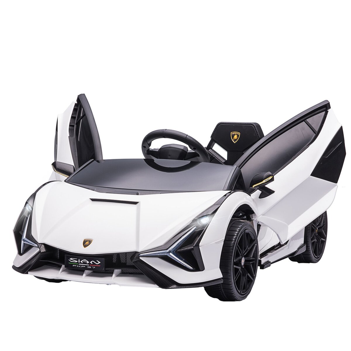 HOMCOM Voiture électrique enfant véhicule électrique enfant de sport  supercar 12 V - V. Max. 8 Km/h télécommande incluse ouverture portes MP3  USB effets sonores lumineux blanc pas cher 